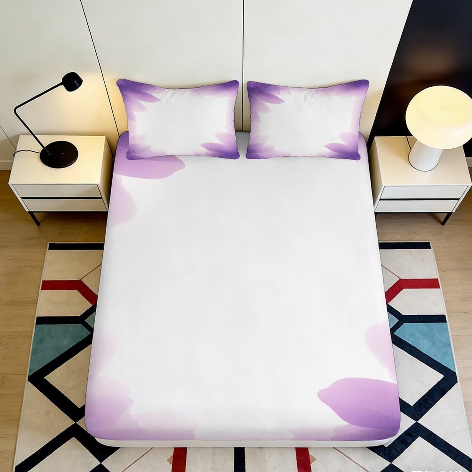 3D Printed Purple Watercolor Fitted Sheet Microfiber Soft Artistic Gradient Mattress Cover for Bedroom Guest Room Decor 90x200x25cm