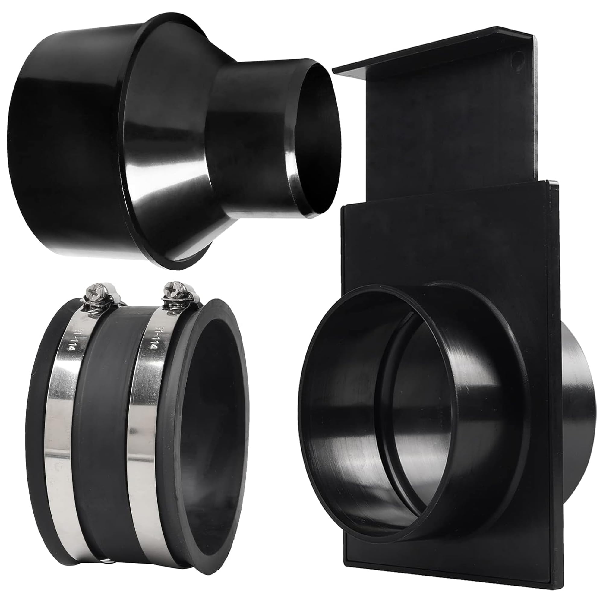 TonGass (Combo Pack) 4" to 2-1/2" Hose Cone Reducer Dust Collection Fitting 4" Flexible Hose Cuff Coupler Blast Gate for Dust Collection Systems with