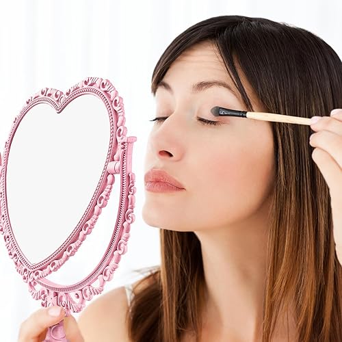 Miniatura 7 de Espejo de tocador de corazón rosa, giratorio de 360 grados de doble cara, espejo cosmético de maquillaje para mesa, escritorio, encimera, aparador,