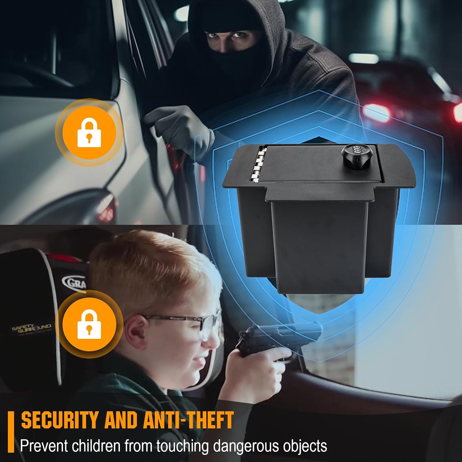 3mirrors Center Console Gun Safe with Spring Hinges and Elliptical Combination Lock Made of Heavy 12 Gauge Cold Rolled Steel Compatible with 2005-2015 Toyota Tacoma