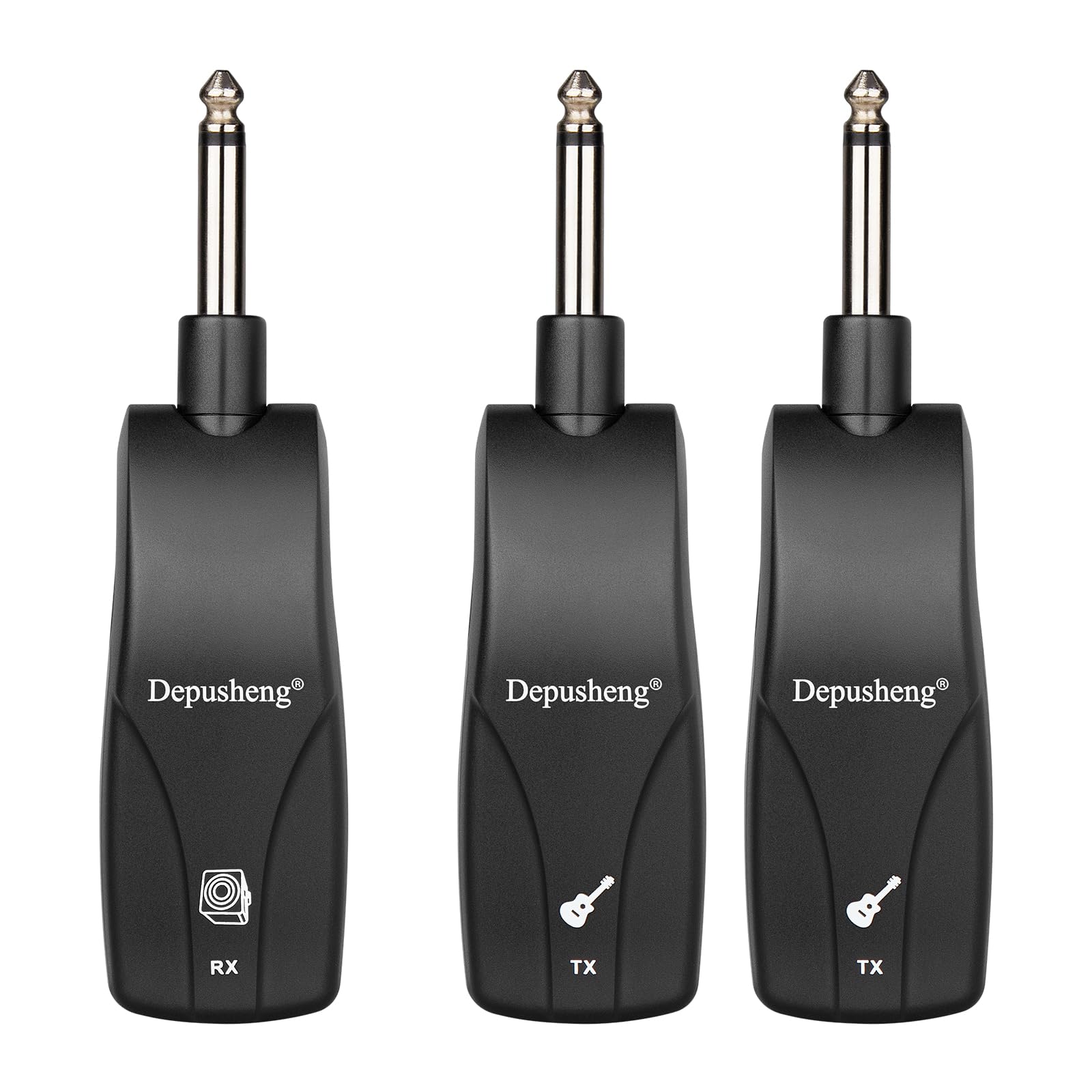Depusheng GT1 2,4 GHz Wireless Guitarra Sistema Silenciador Receptor + 2 Transmisores, Batería 10h USB-C, para Guitarra eléctrica, bajo, Ukelele (Receptor + 2 transmisores)