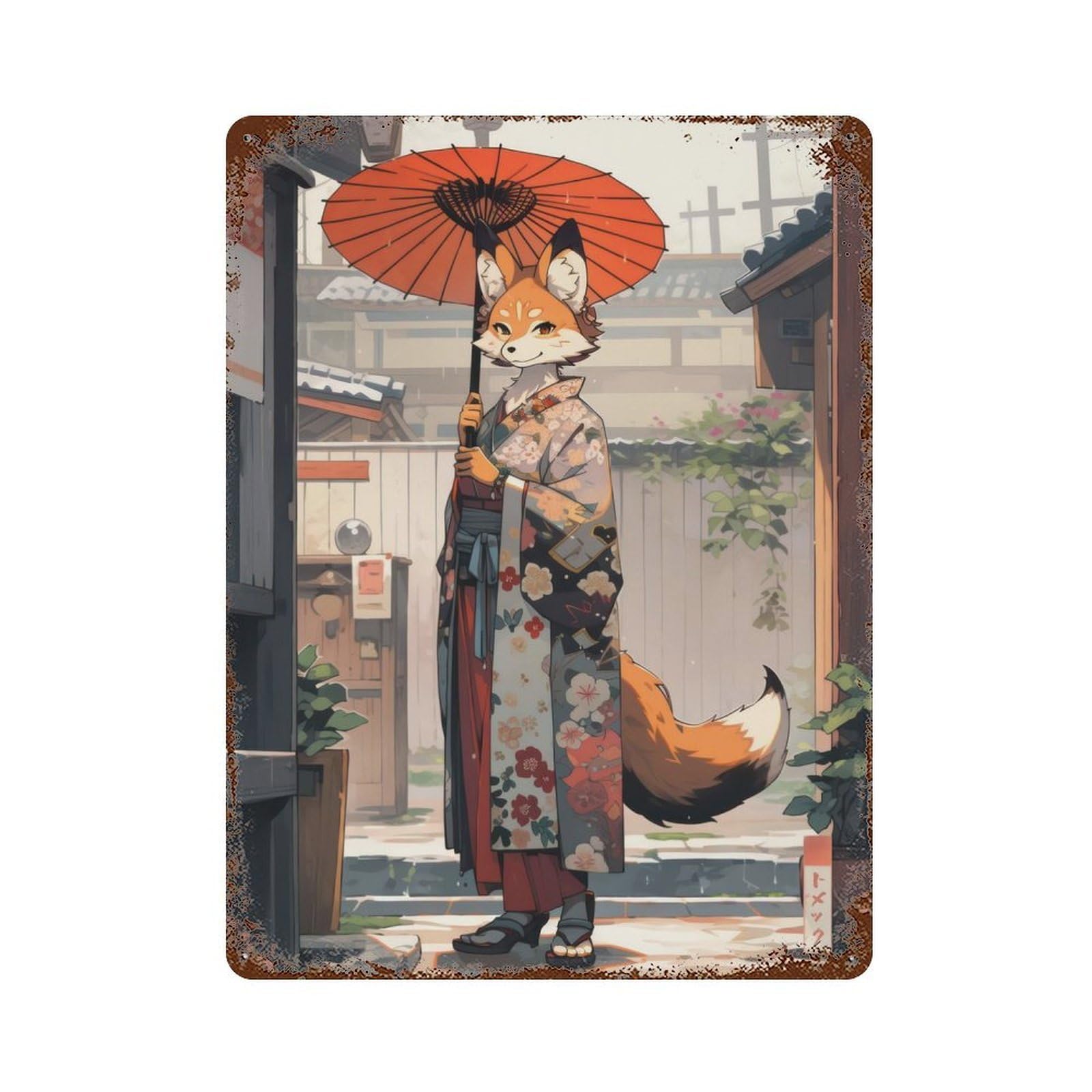 Garage Style Red Panda Maiko Vintage Rust Metal Sign 15.7"x11.8", Shabby Chic Decor for Bar And Workshop