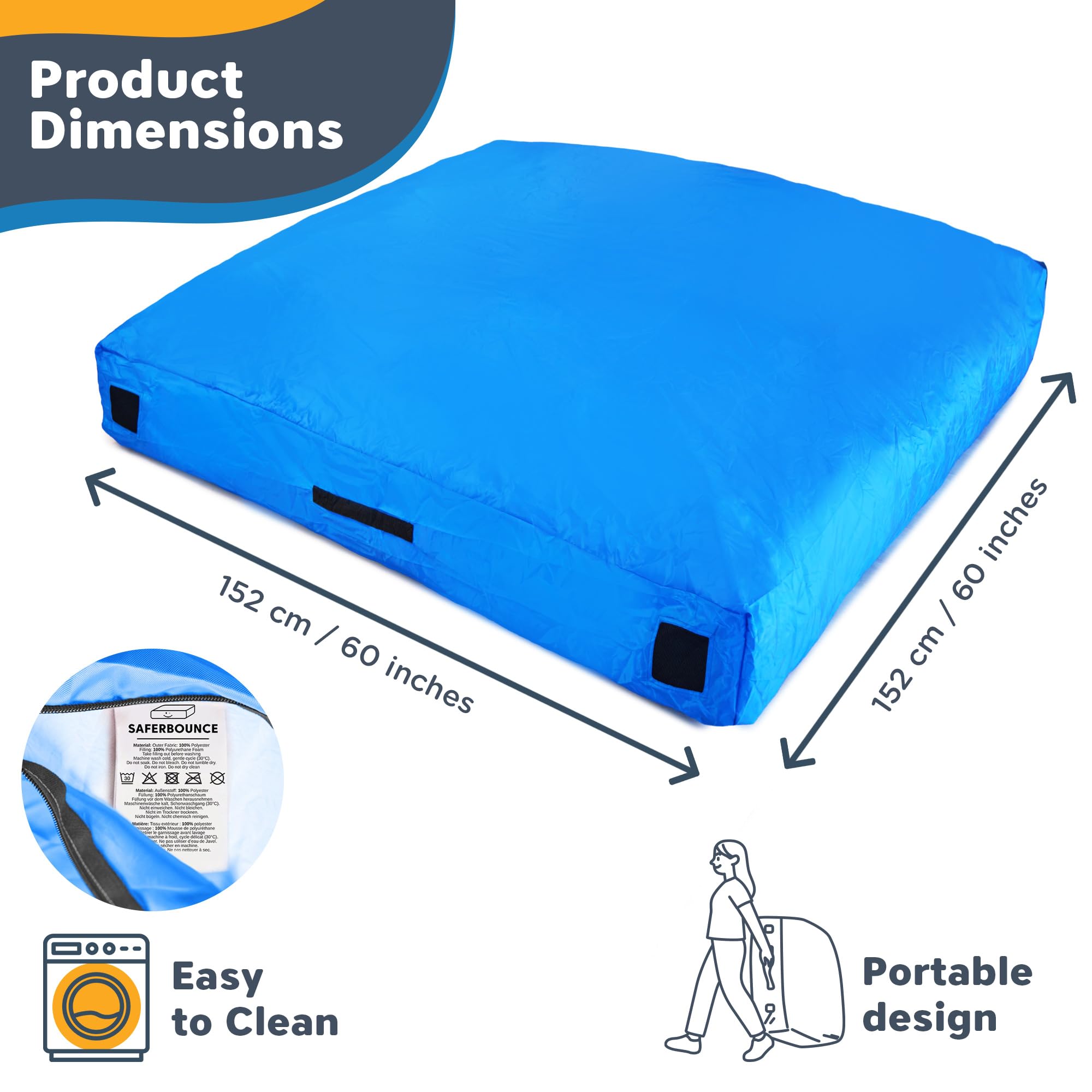 SaferBounce Sensory Crash Pad per Bambini | Grande 152 x 152 cm O 122 x 91 cm | Materasso Crash Autismo per Bambini | per Saltare & Giocare | Crashpad | Arrampicata & Ginnastica