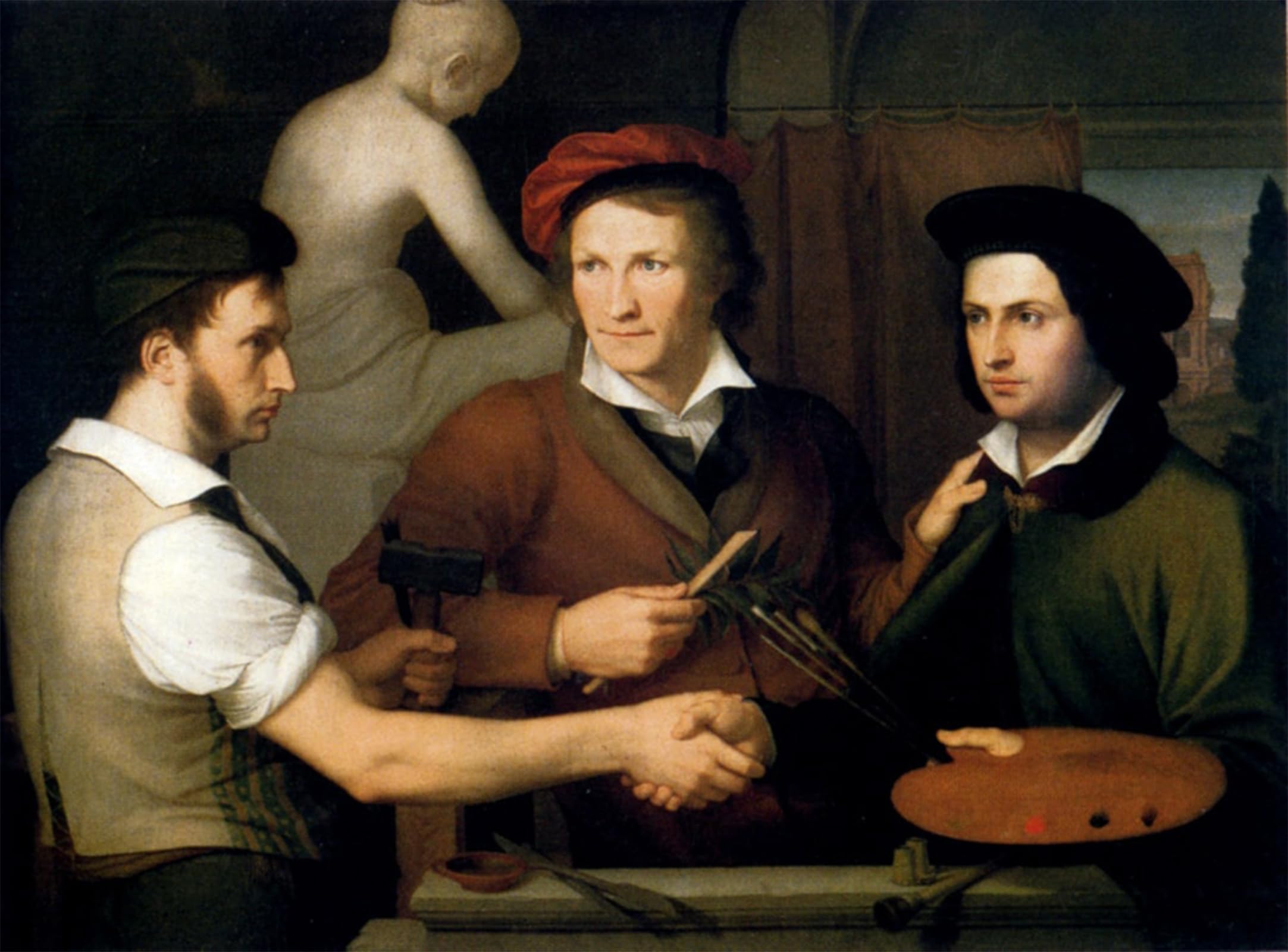 SERENDIPITP Vintage Picture Print on Canvas Wall Art Poster Self-portrait with Brother Rudolph and Bertel Thorvaldsen by Friedrich Wilhelm Von Schadow Artwork Print Poster for Wall Decor 60x90cm