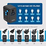 Ceptics 6 in 1 International Power Adapter with PD 140W USB-C, 1x USB-A, 3X Type C, Universal Input and 1x USA/JP Input with Type A, C, G, I Plug outlets for Global Travel – CE & RoHS Certified