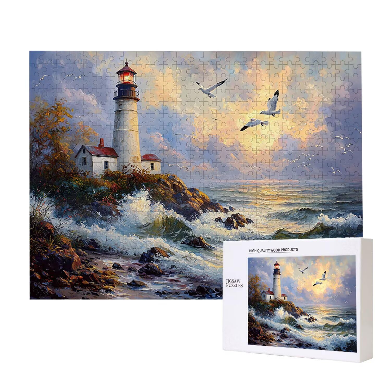 Puzzle para Adultos 3000 Piezas, Gaviota Faro Puzzle, Difícil, Desafiante, Rompecabezas Encajan Perfectamente, Letras en la Parte Posterior, sin Polvo, Regalo para Personas Mayores 122x80cm s-254