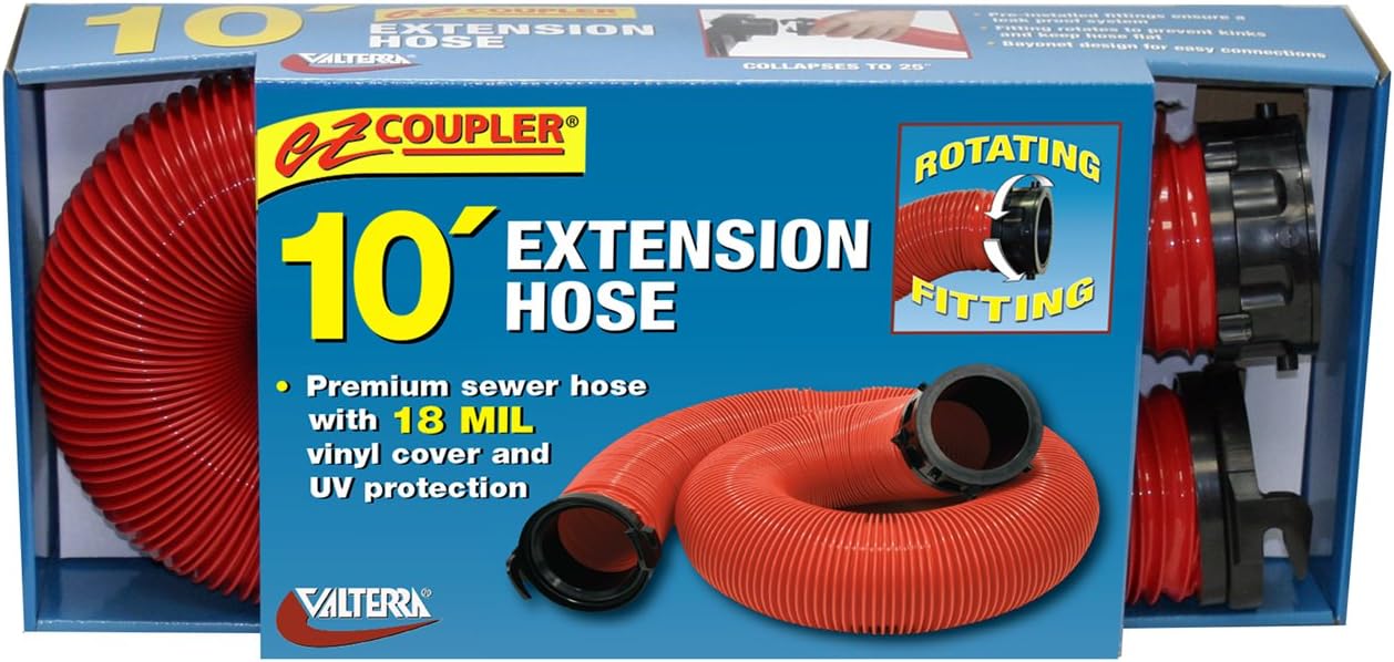 Valterra D04-0113 EZ Coupler 10' RV Extension Hose, Red