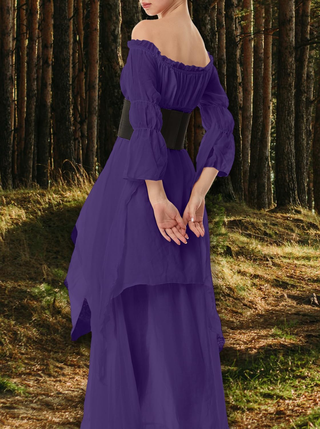 BITSEACOCO Women Medieval Victorian Off Shoulder Dress, Irish Chemise Costume Renaissance Faire Fairy Long Dress - Image 3