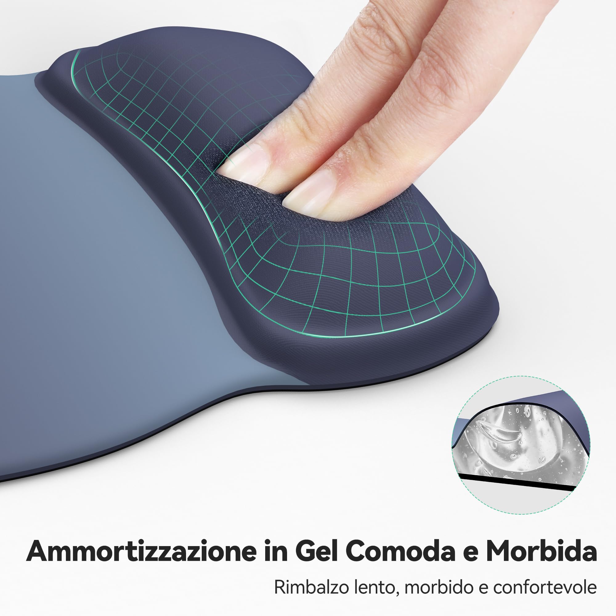 TECKNET Tappetino Mouse, Tappetino Mouse Ergonomico per Alleviare il Dolore al Polso, Tessuto Impermeabile, Base in PU Antiscivolo, Tappetino Mouse Poggiapolsi per Ufficio/Casa (Gradiente Blu)