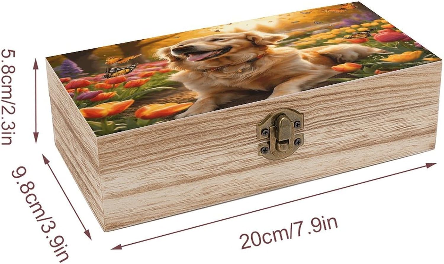 Golden Retriever Vintage Wooden Storage Box with Hinged Lid Natural Wood Keepsake Box for Jewelry, Crafts & Gifts Rustic Memory Box Organizer for Home Decor, Rings, Trinkets image 2