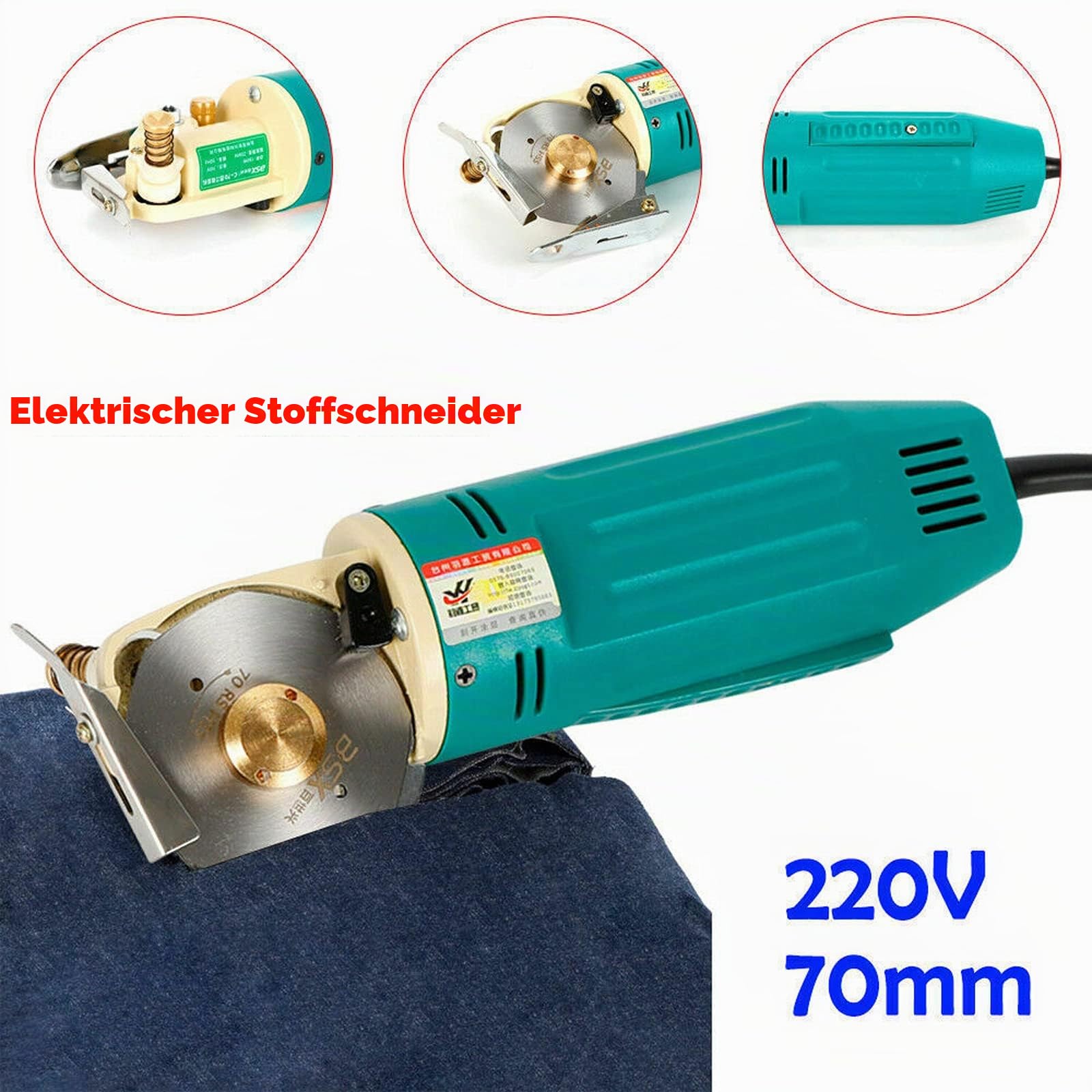 SHZICMY Elektrische Stoffschere Stoffschneider 70mm Blatt Stoff Cutter Schere Elektrischer Octa Rundmesser Industrieller Stoffschneider Profi Blatt Stoff Schneidemaschine 220V 170W