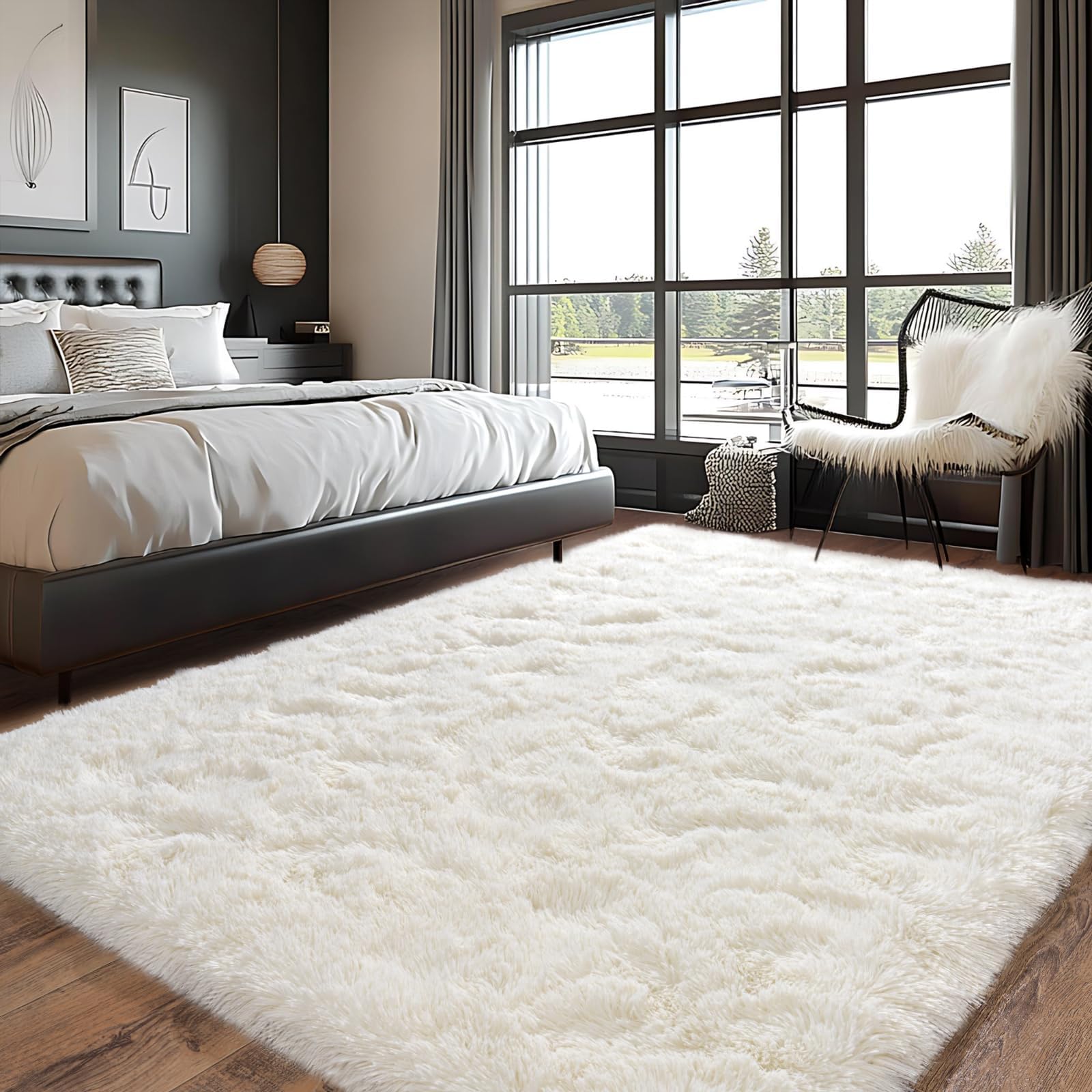 Tappeto a pelo lungo 160x230 Crema, Shaggy a pelo lungo Soffice Tappeto per Soggiorno, Moderno Tappeto per Soggiorno Sottoletto Antiscivolo per Camera da Letto Camera dei Bambini