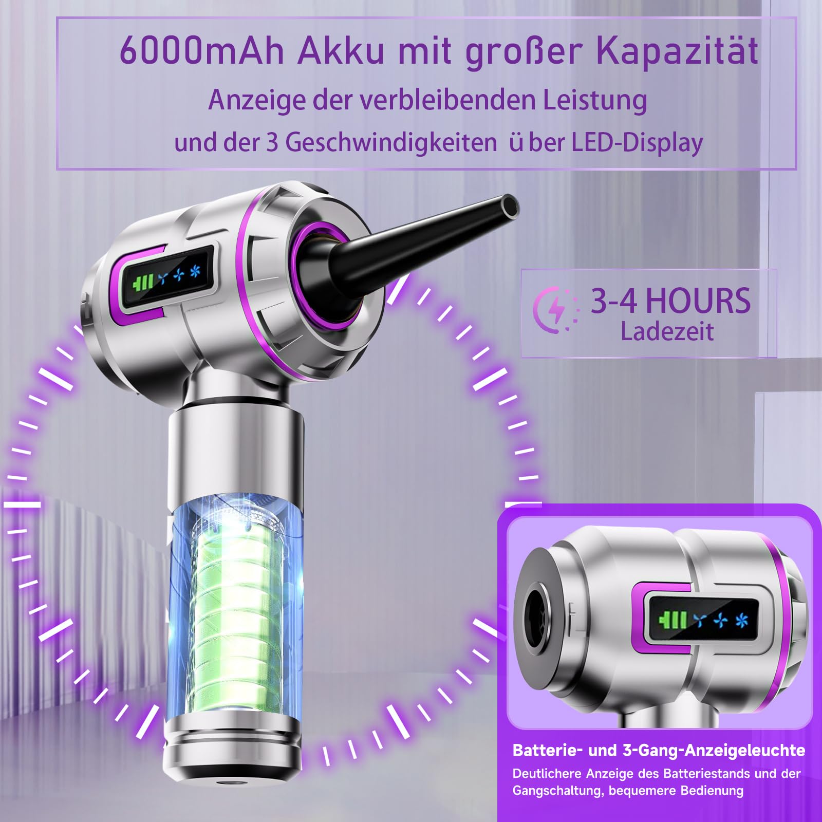 Handstaubsauger Akku, Autostaubsauger Kabellos 27000Pa Mini Staubsauger, Aufladbar Tragbar Leicht Auto Staubsaug Stark, 220000 U/min Elektrische Staubgebläse für den Auto, Küche,PC, Sofa