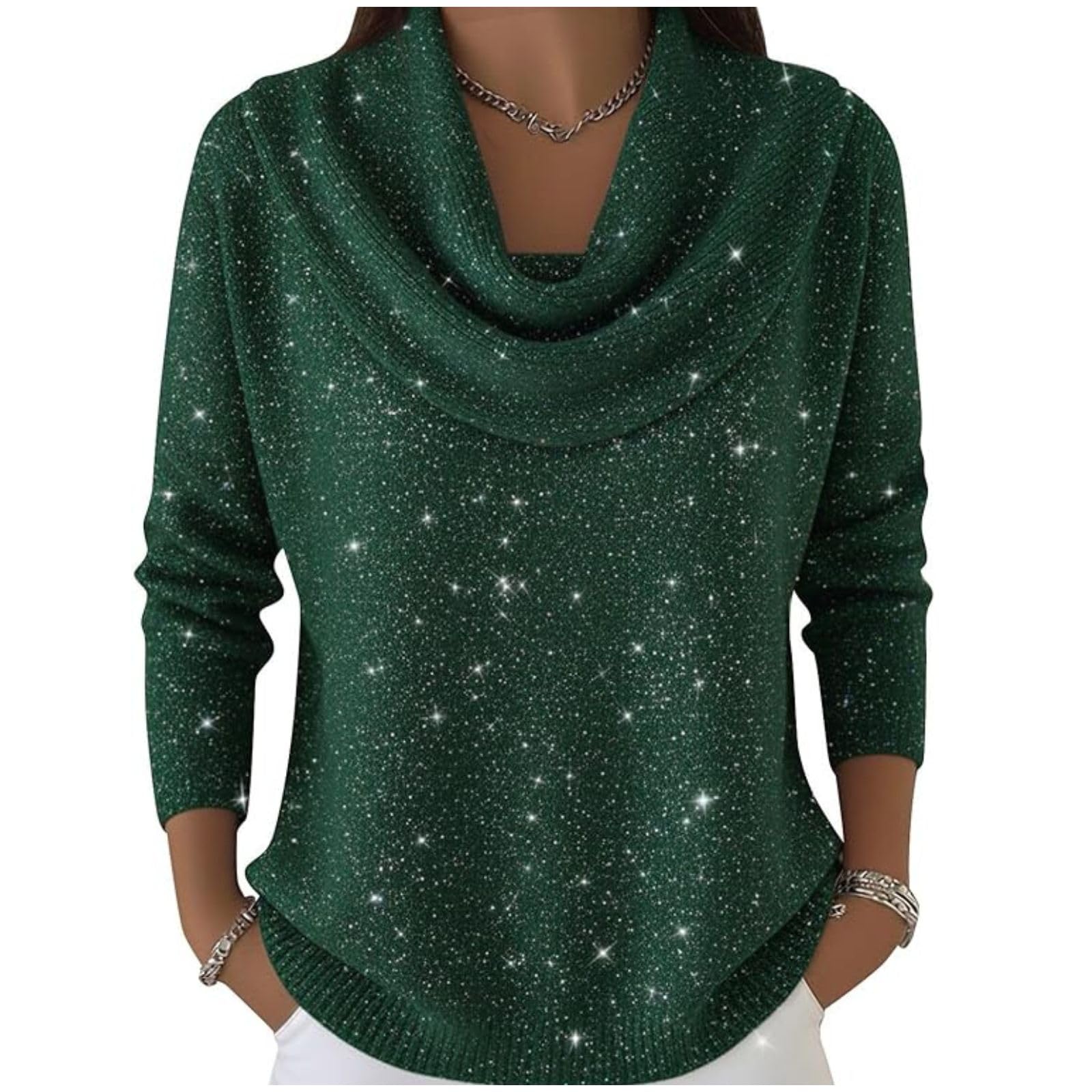 Cowl Neck Sweater for Women 2025 Knitted Casual Loose Fit Pullover Fashion Cozy Long Sleeve Winter Clothes Trendy