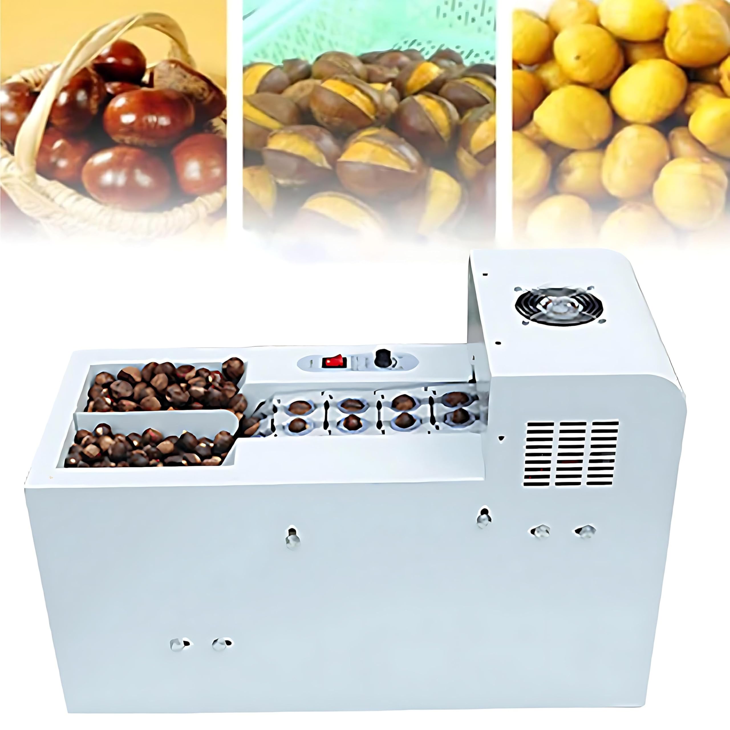 Nut-Kastanienschneider, robuste automatische Schneidemaschine mit 0,5–2,5 mm verstellbarer Schnitttiefe und variabler Geschwindigkeit, Einzelkettenmodell 60–65 kg/h, für den Heimgebrauch