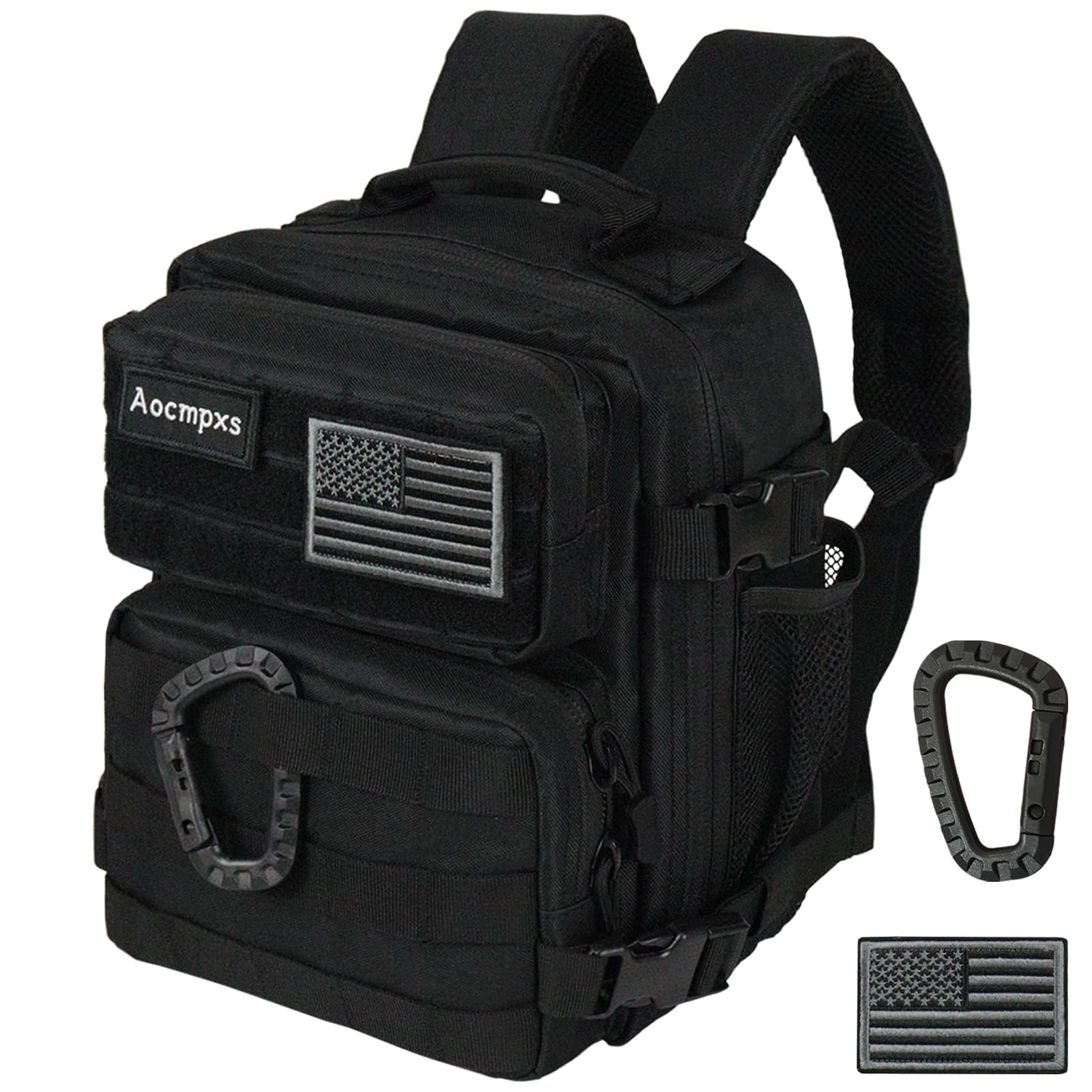Aocmpxs Mini Tactical Backpack, 9L Small Gym Backpacks for Men Women Molle Military Pack with US Flag Patch and Carabiner