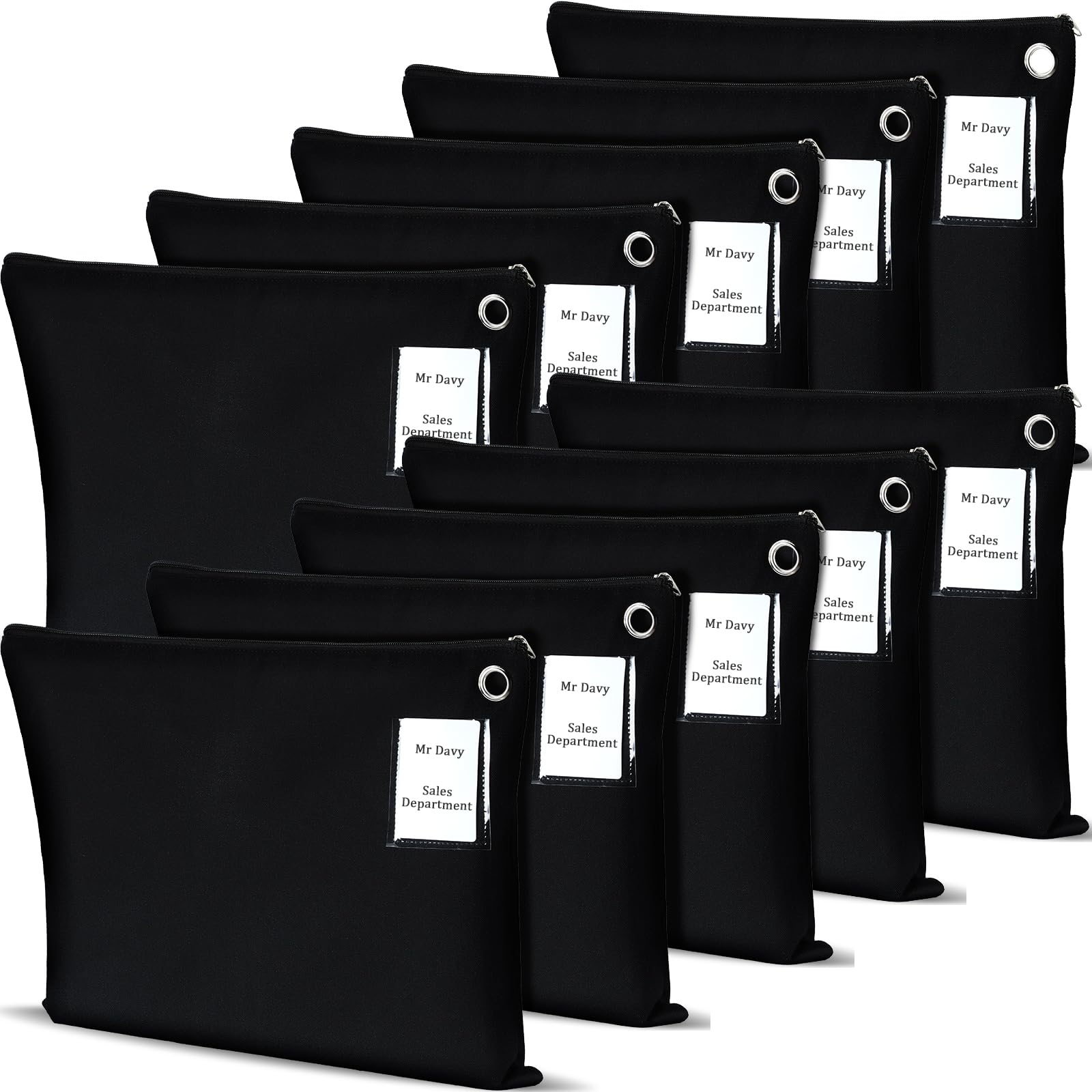 Humyoun 10 Pcs Interoffice Mailer Canvas Transit Sack Zipper Bag 18" x 14" Large Zipper Pouch with Grommet Interoffice Mail Bag (Black)