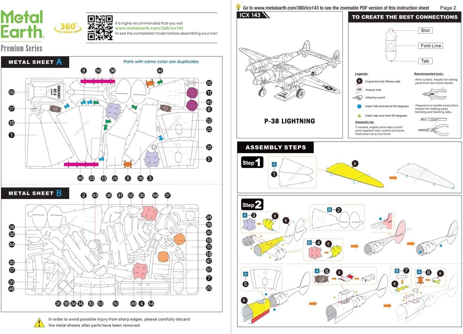 Metal Earth Fascinations Premium Series P-38 Lightning 3D Metal Model Kit