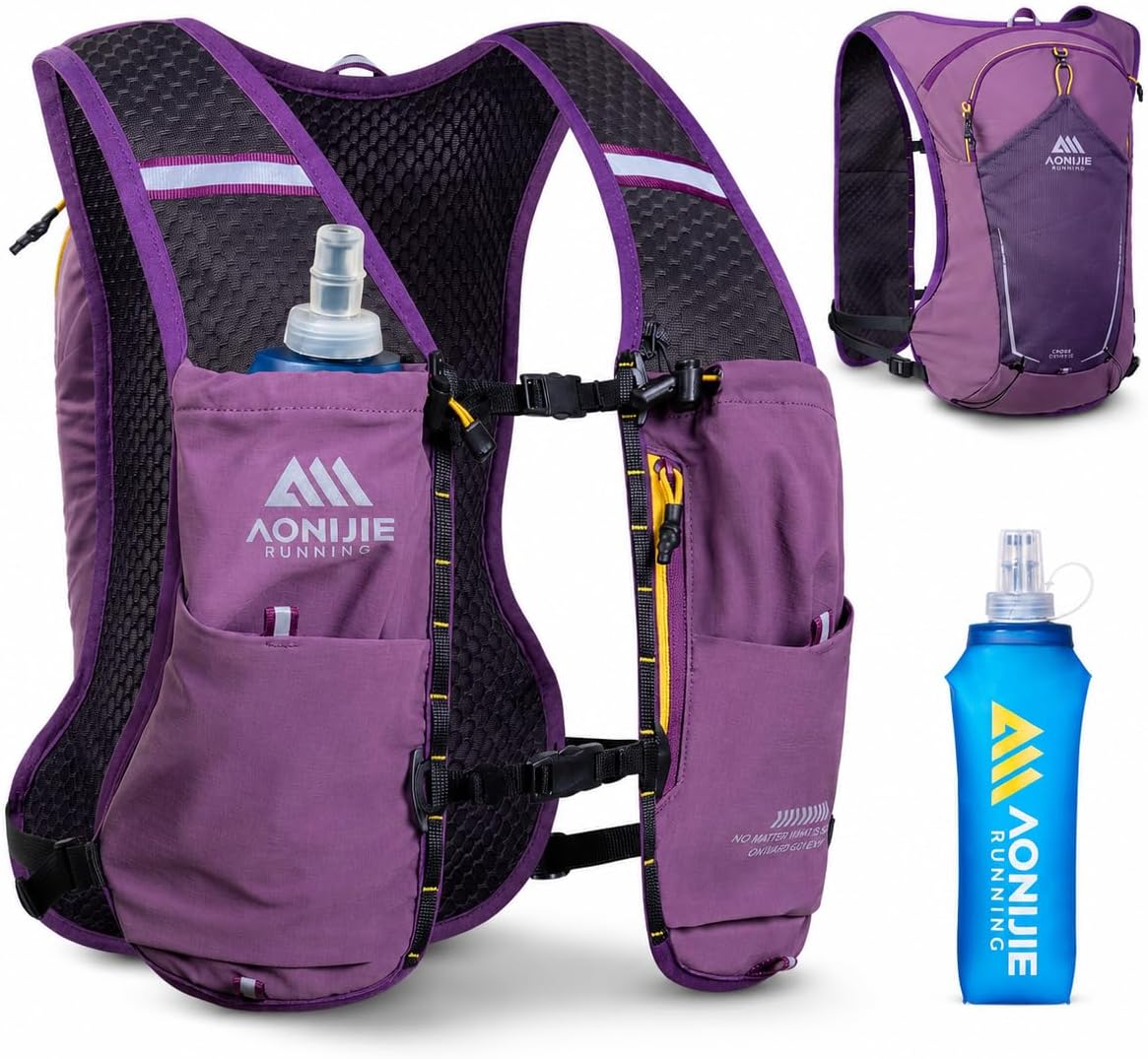 AONIJIE Running Hydration Vest for Men & Women, 8L Hydration Backpack with 500ml Soft Flask Water Bottle