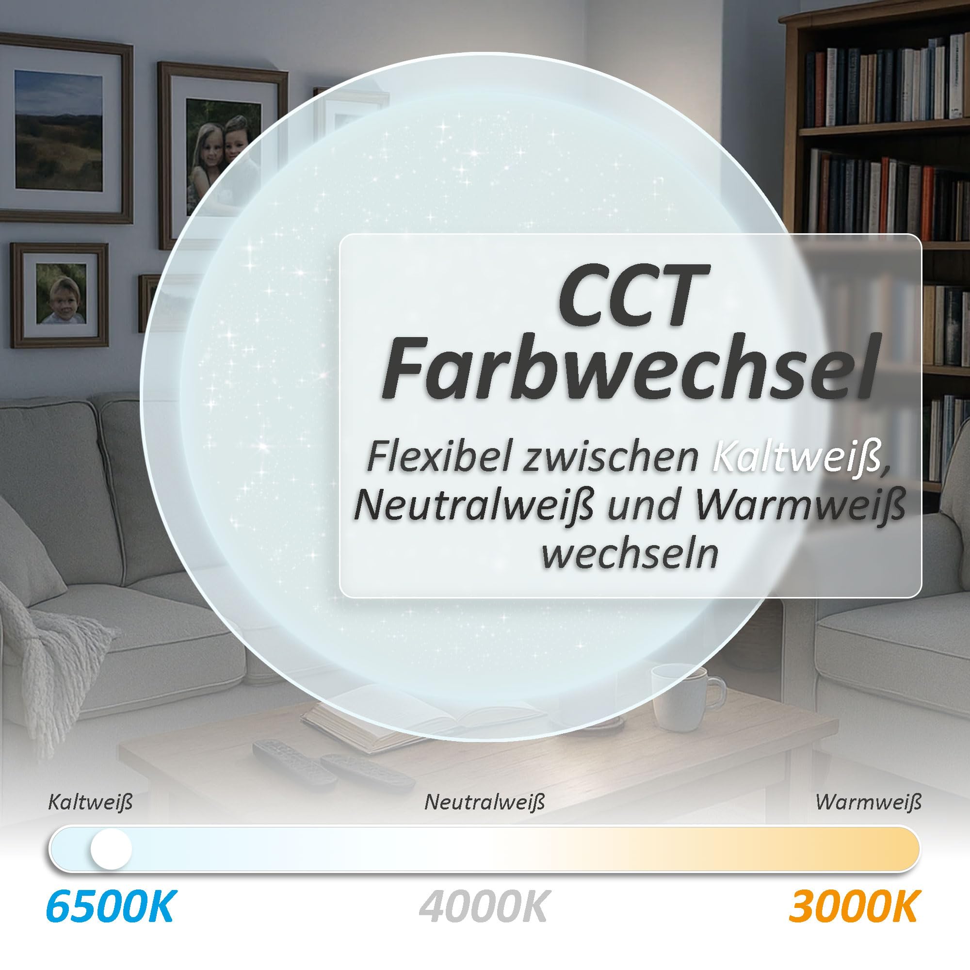 Maxkomfort LED Deckenleuchte GALA-L 72W mit Farbwechsel – moderne Deckenlampe Ø57,5 cm – schlichtes Design, 5400 Lumen, warmweiß bis kaltweiß, mit Lichtschalter steuerbar