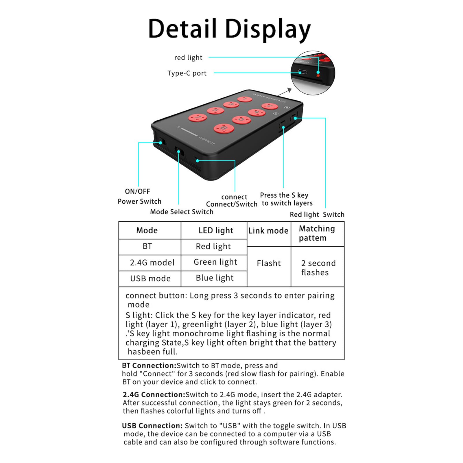 Tastiera palmare USB personalizzata, tastierino programmabile multifunzione, tastiera di registrazione Bluetooth portatile con 8 tasti, funzione copia e incolla per Android.