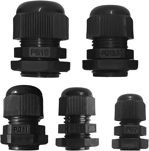 Lantee Juntas de prensaestopas ajustables de plástico impermeable de 0.138-0.512 in, PG7, PG9, PG11, PG13.5, PG16, paquete de 50