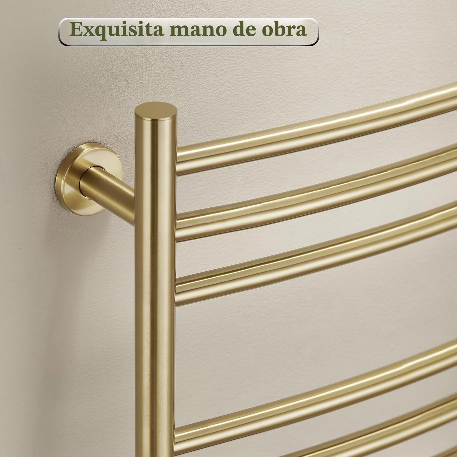 ESOP RadiadorToallero Eléctrico Baño Oro Cepillado 185 W Calienta Toallas 1100 x 600 mm 15 Varilla Curva WiFi Inteligente Temperatura Constante