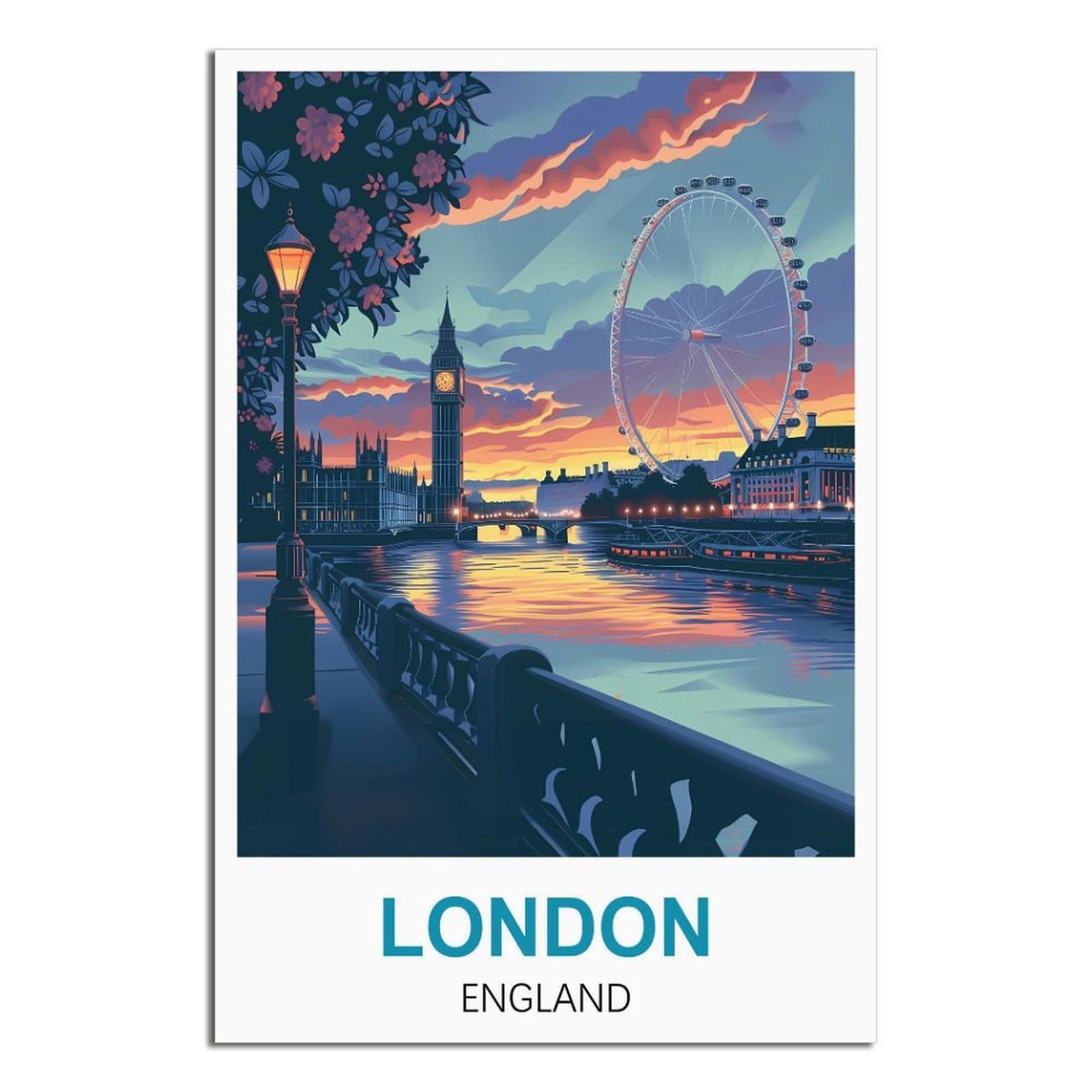 Sljgineu Unframe-Style London England Vintage Travel Posters 16X24inch(40X60cm) Canvas Wall Art Print Modern Painting Poster For Living Room Decor