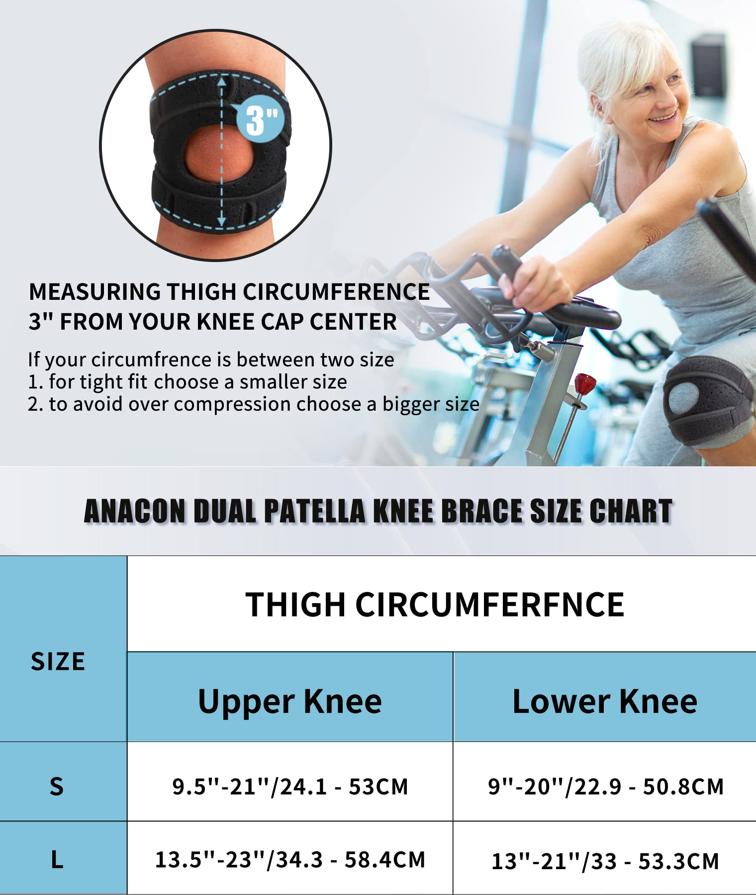 ANACON Genouillères doubles pour rotule, genouillère stabilisatrice de rotule pour soulager les douleurs au genou, courir, tennis, sauter, arthrite, tendinite, récupération des blessures, protection