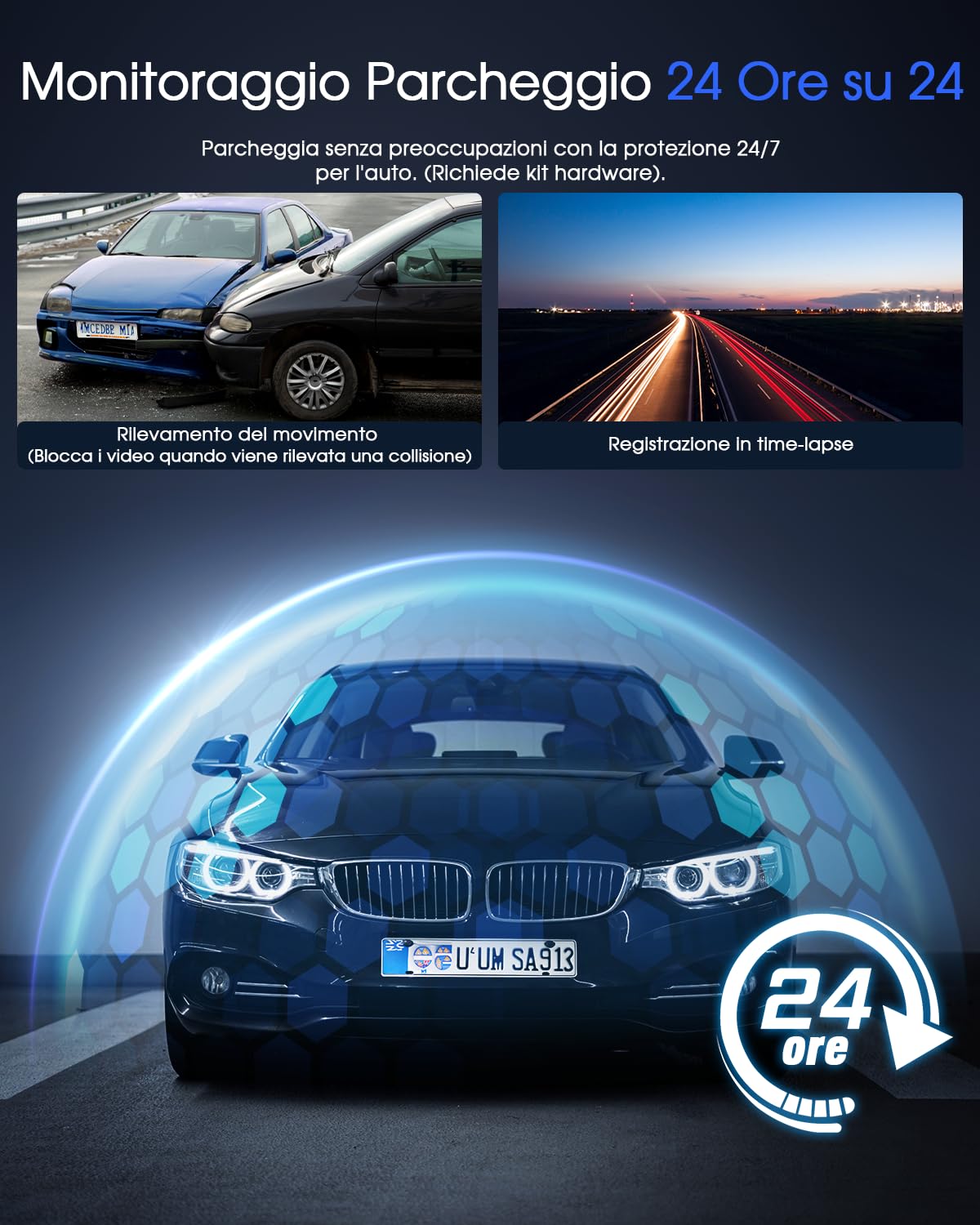 Avylet 2K Dash Cam Wi-Fi Con Scheda 64GB, Mini Telecamera per Auto 1440P con APP, Dashcam Auto GPS Esterno, WDR, Visione Notturna, 24H Monitor di Parcheggio, Rilevamento di Movimento, G-Sensor