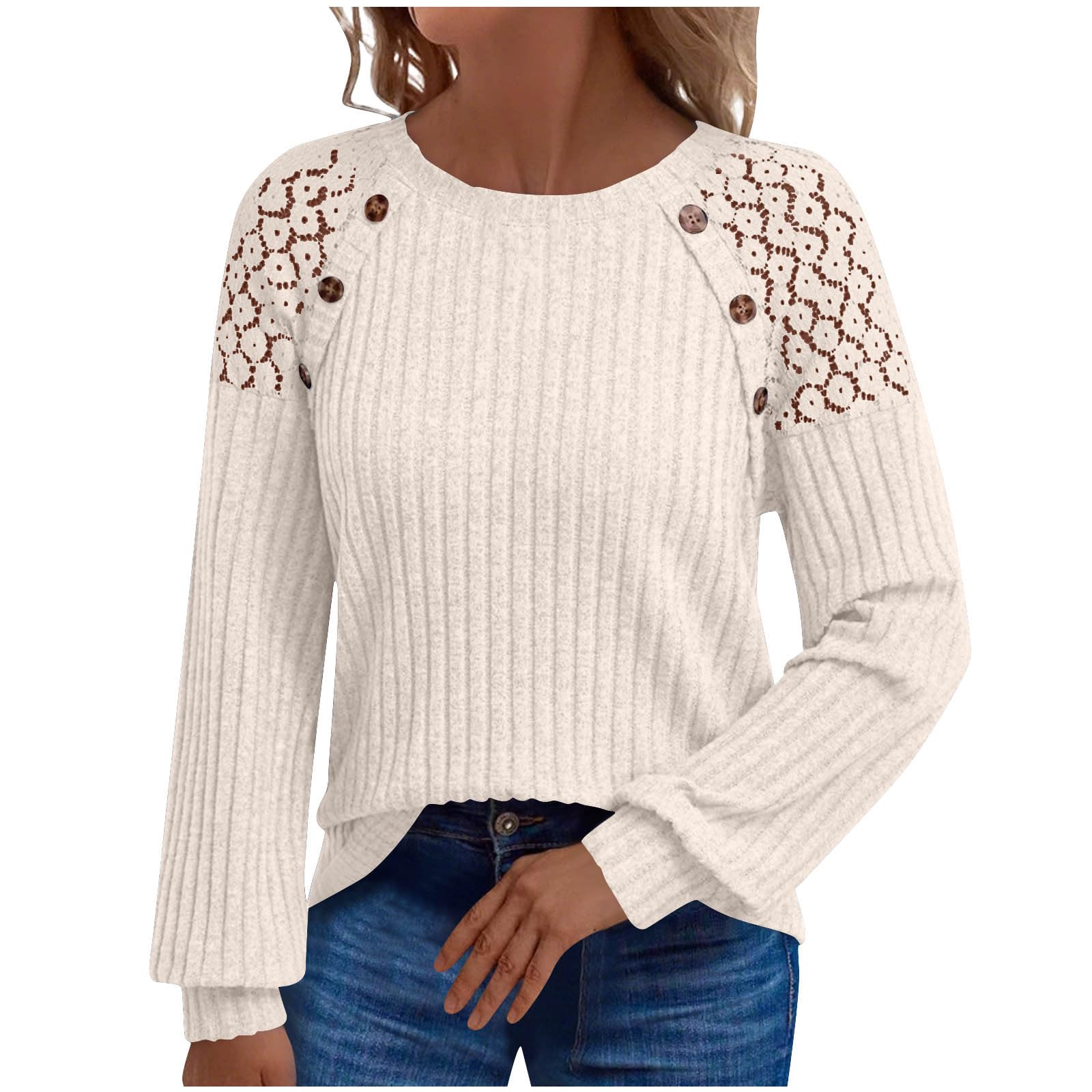 Finelylove Womens Lace Long Sleeve Shirt Dressy Casual Tunic Sweaters Fall Fashion Knit Pullover Tops Work Cute Outfits