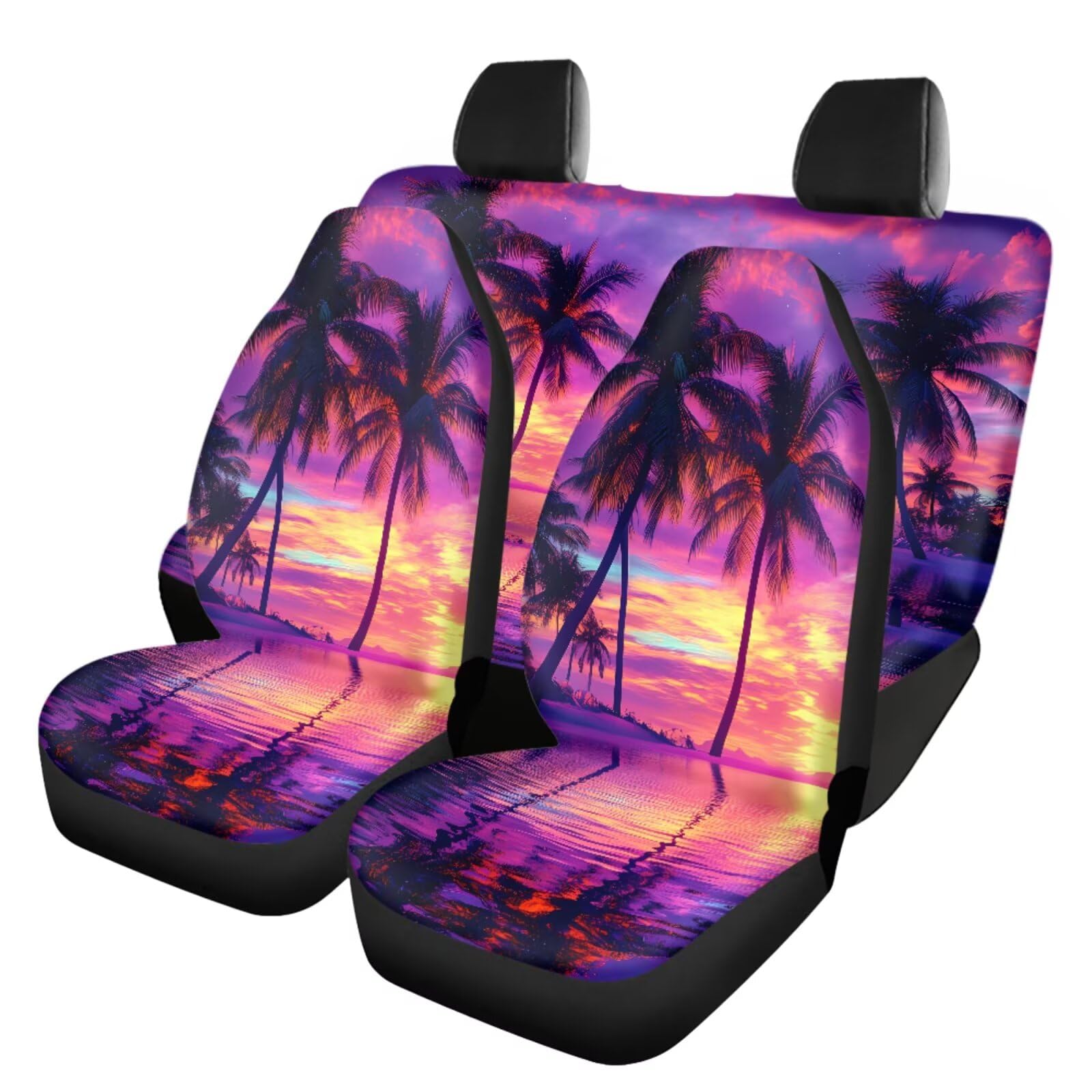Bulopur Set completo di coprisedili per auto con palme tropicali, 7 pezzi, coprivolante, antiscivolo, elastici, coprivolante, tostapane, accessori per interni da donna e ragazza
