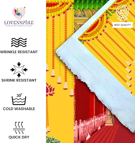 Miniatura 3 de Ganesha - Telón de fondo de tela tradicional india de 5 x 8 pies, pancarta de Pooja, arte de pared indio, decoración de fotos, decoración de Diwali,