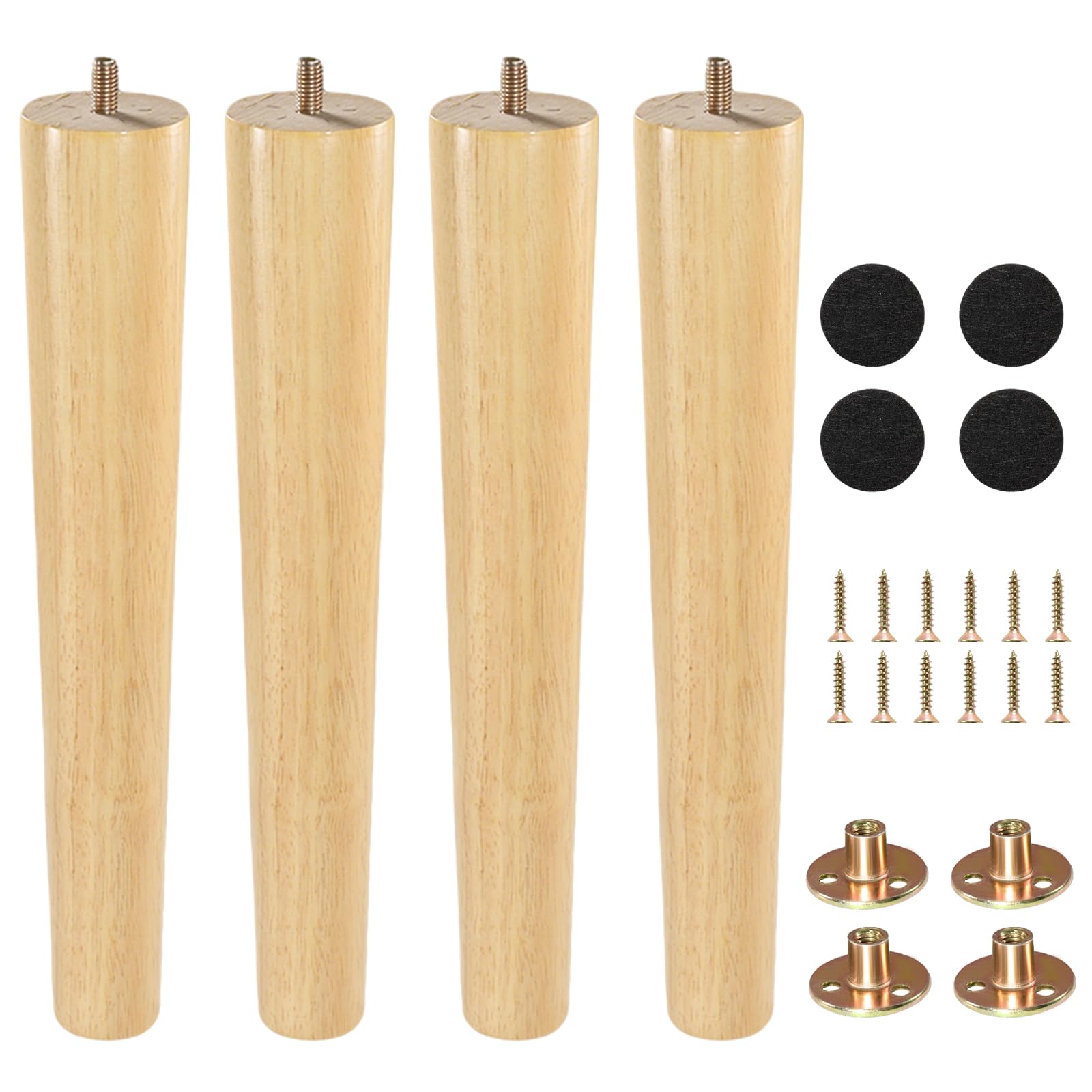 4 Patas para Madera 30cm con Placa – Soporte Firme para Muebles | Patas Madera con Placa y Goma Antideslizante,Fáciles de Montar,Perfectas para Sofá,Banco,Silla,Escritorio,Armario y Mesa