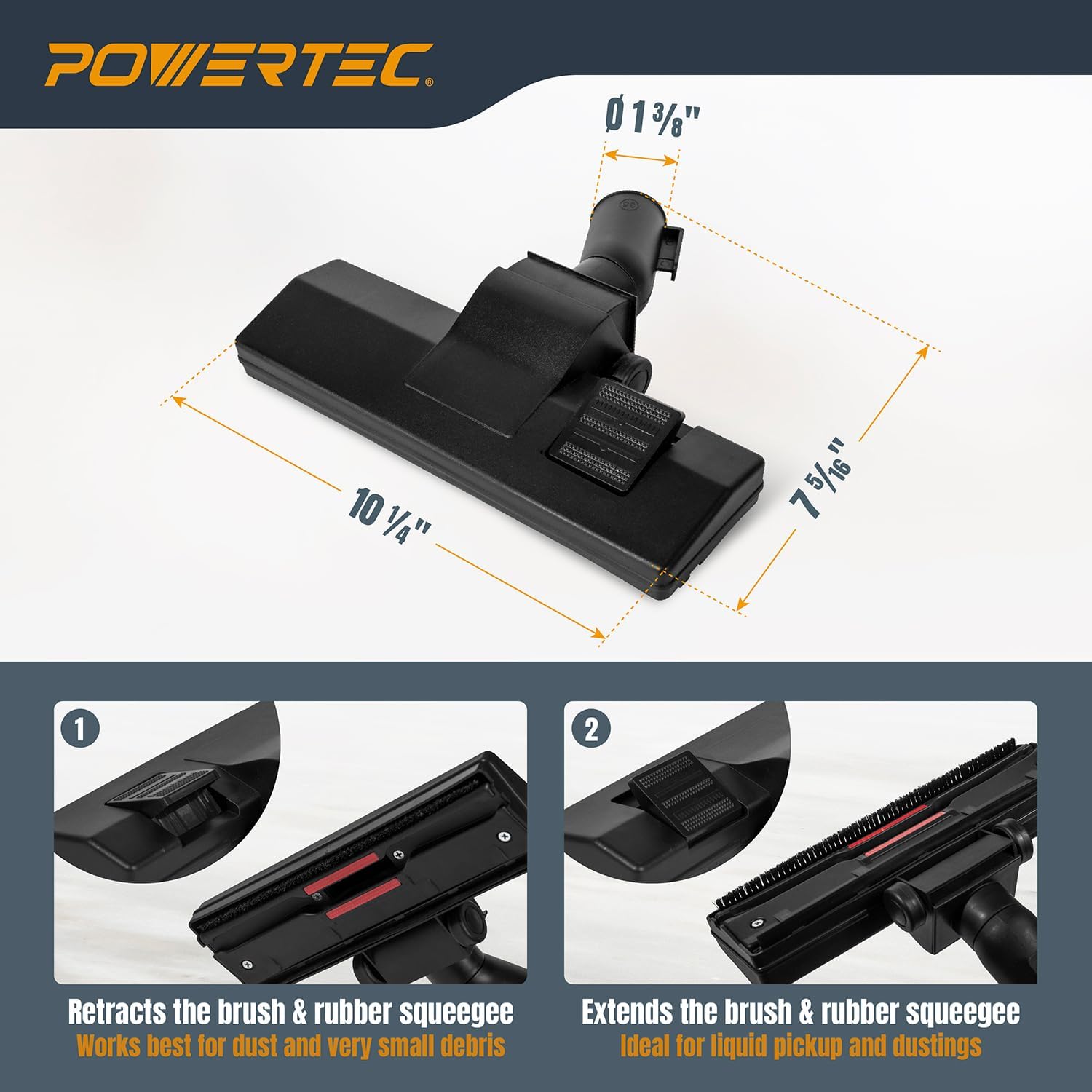 POWERTEC floor brush with adjustable brush and squeegee
