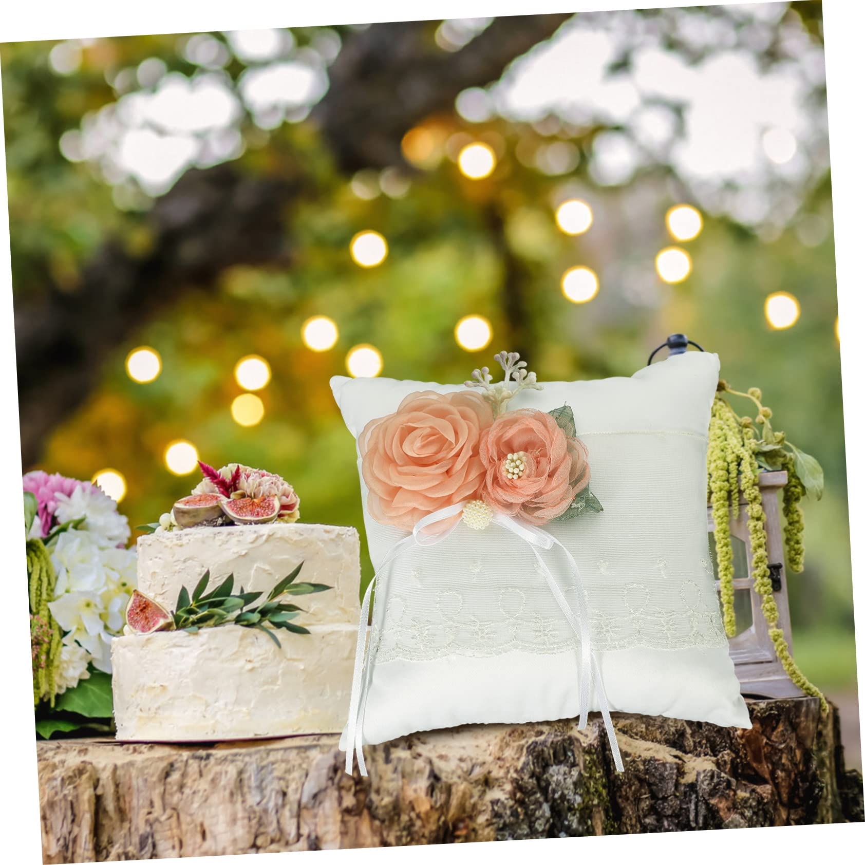 Abaodam 4pezzi Cuscino Portanello Nuziale Elegante Con Fiori Simulati Cuscino Per Anelli Da Cerimonia Decorazione Romantica Per Fidanzamento e Matrimonio Portatile e Leggero Accessorio