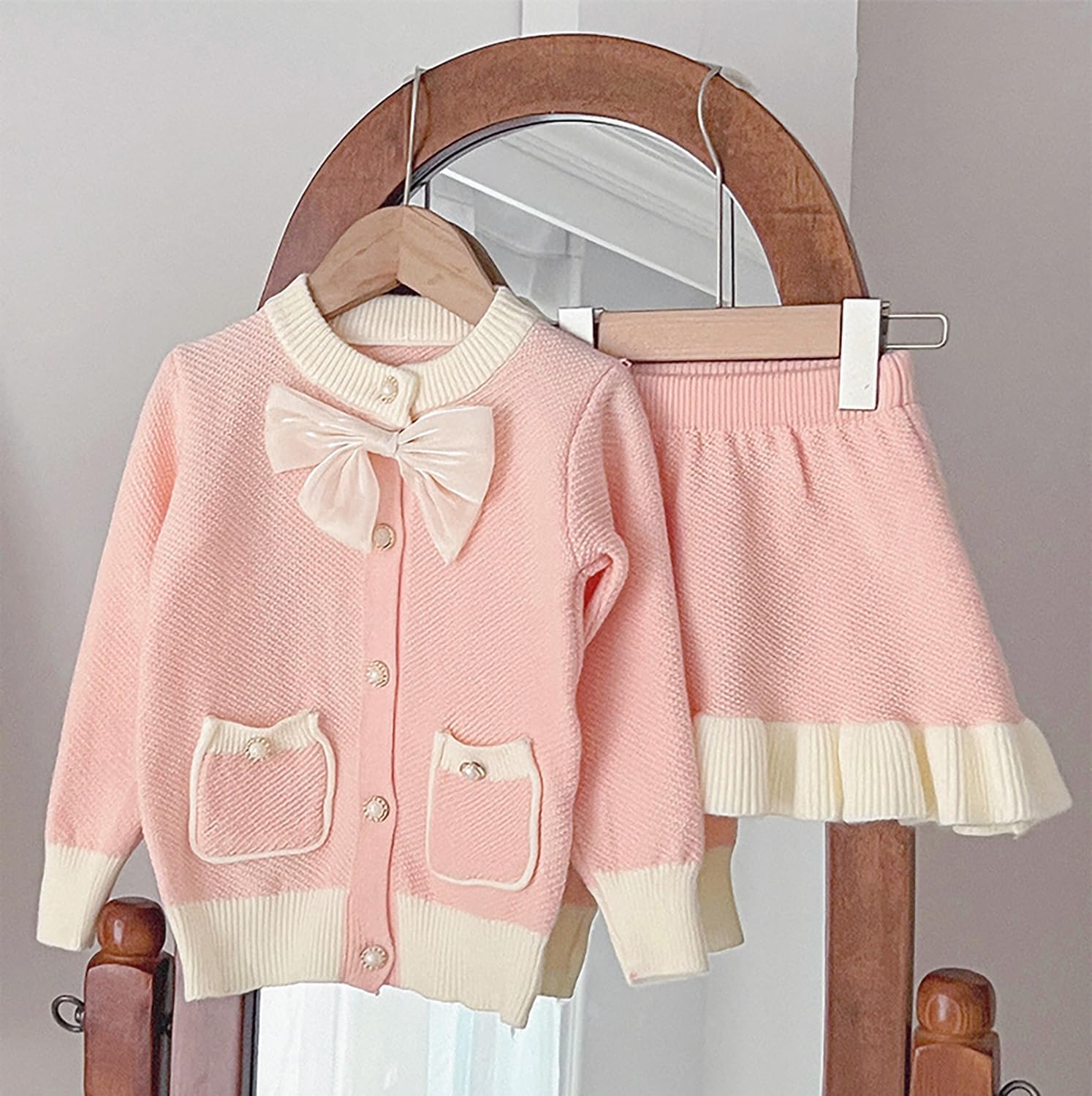 Toddler Girls Sweater Skirt Set Bow-knot Cardigan Sweater Winter Coat Set Size 2-7 Years