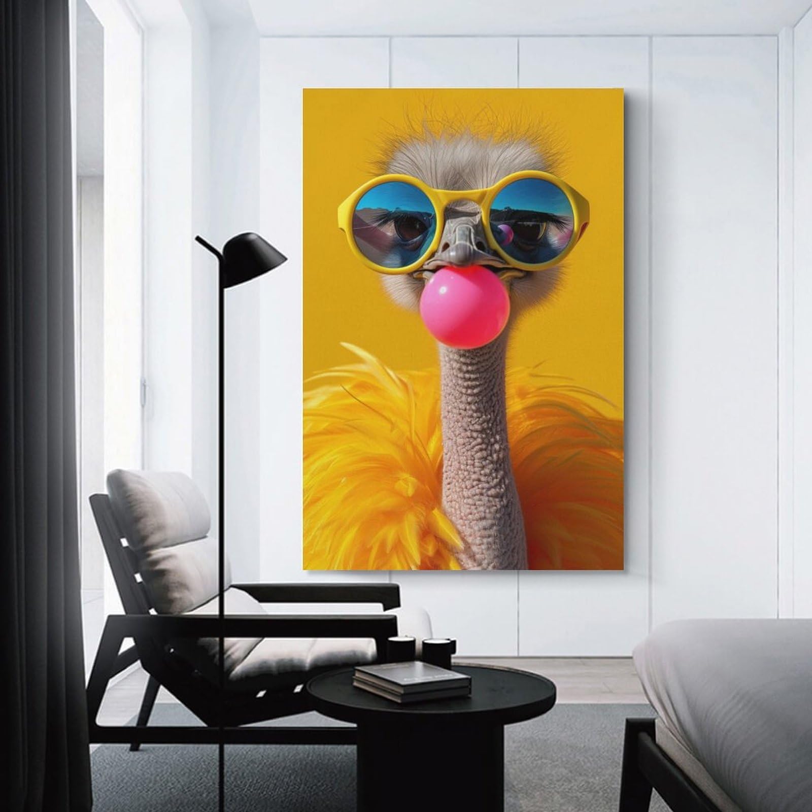 Junmoney Unframe-Style-8-2 Funny Ostrich With Sunglasses Home Decor Wall Art, 20X30inch(50X75cm), For Flats, Guest Rooms Or Compact Rooms, Stylish Wall Art For Fresh Spaces