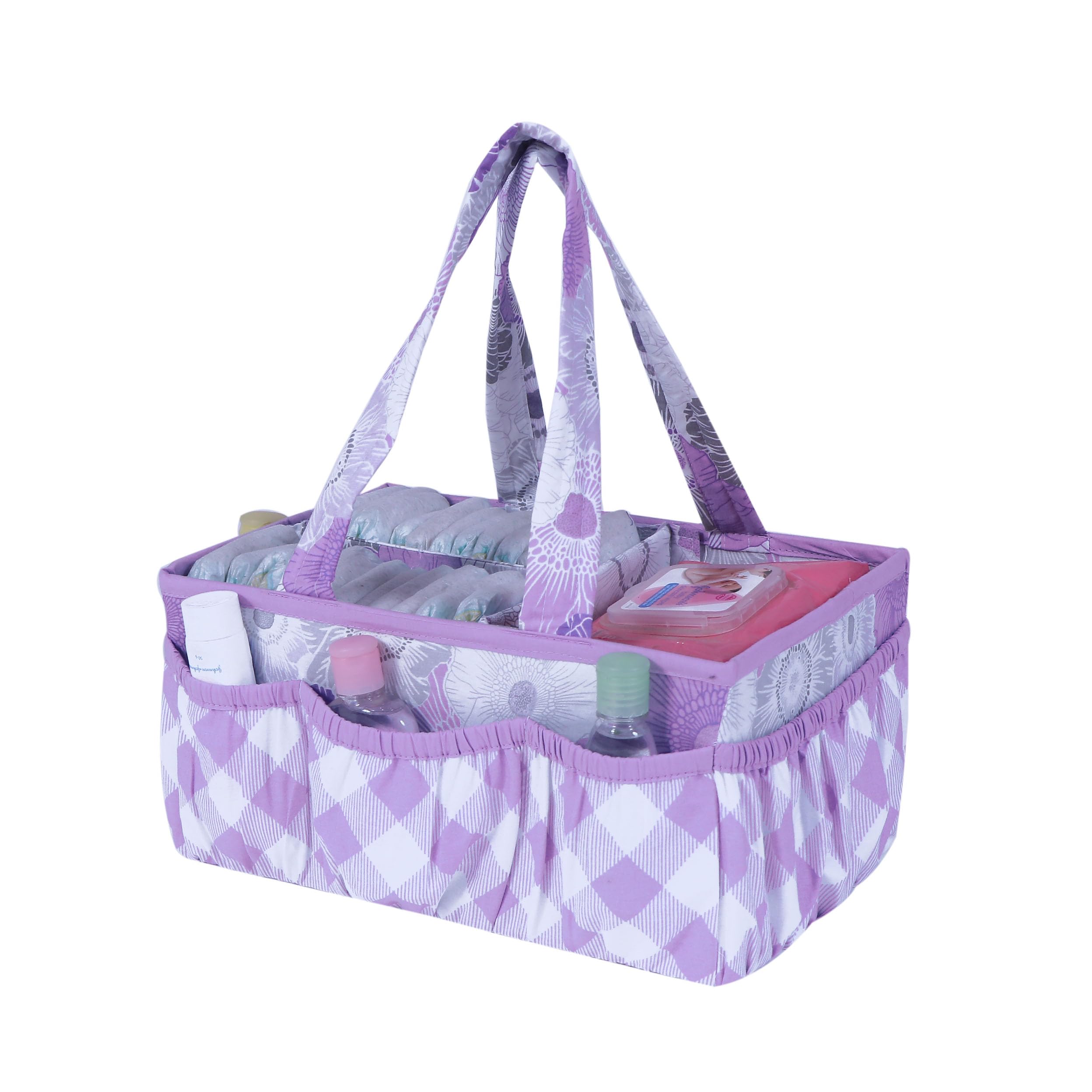 Bacati - Watercolor Flowers Nursery Kids Storage Items, Purple Gray Nursery Storage Caddy