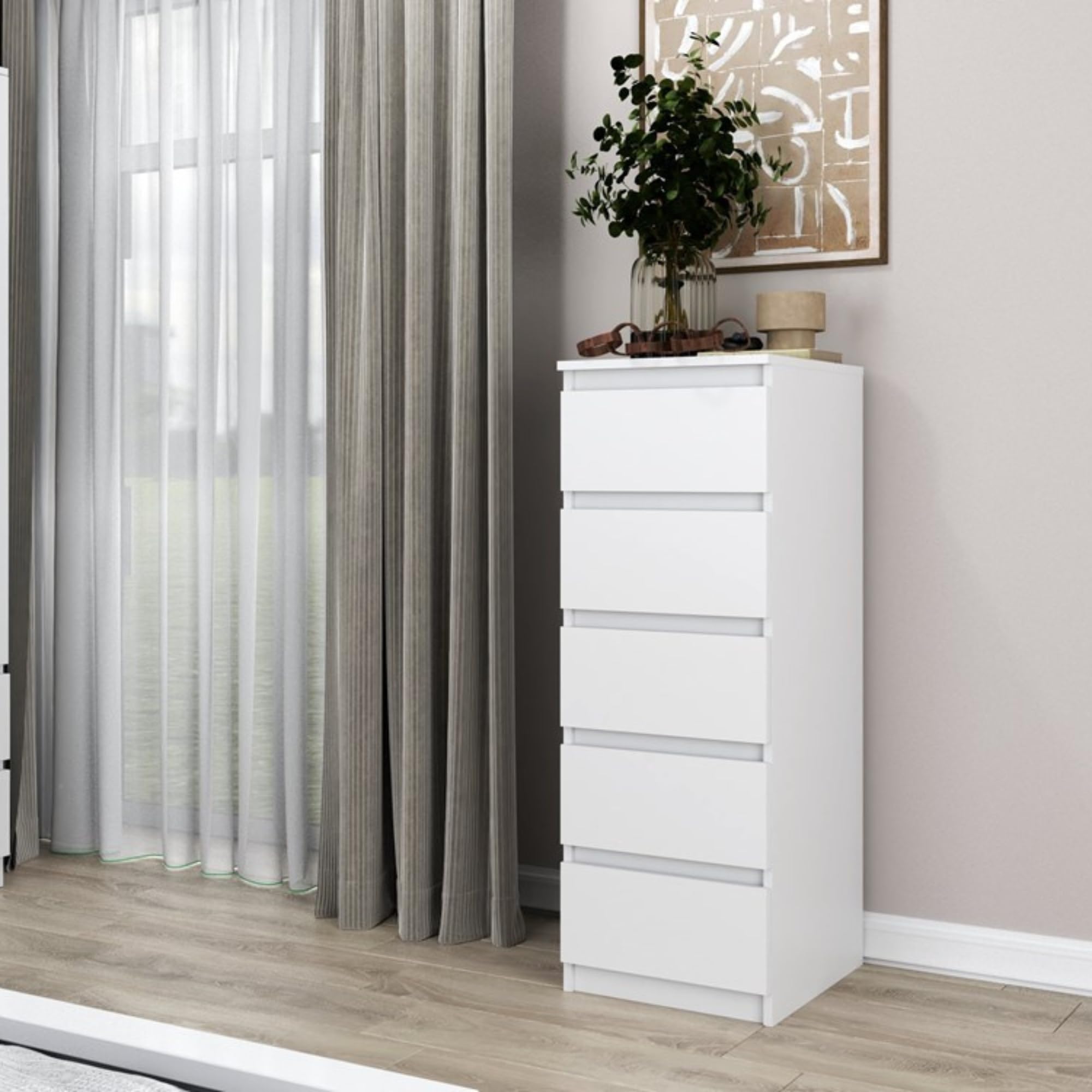 Home Collective Cassettiera bianca con cinque cassetti, camera da letto, corridoio, comodino, armadio, credenza, credenza, larghezza 40 cm, altezza 111 cm