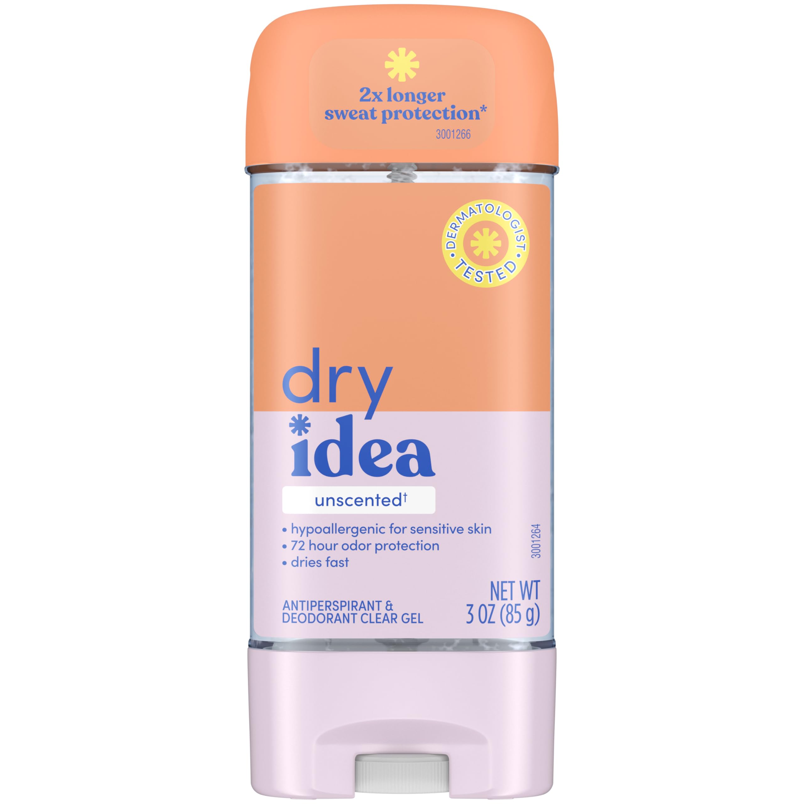 Dry Idea Gel Deodorant & Antiperspirant for Women - Hypoallergenic for Sensitive Skin, 2X Longer Sweat Protection, 72Hr Odor Protection, Unscented, Womens Deodorant, 3 oz