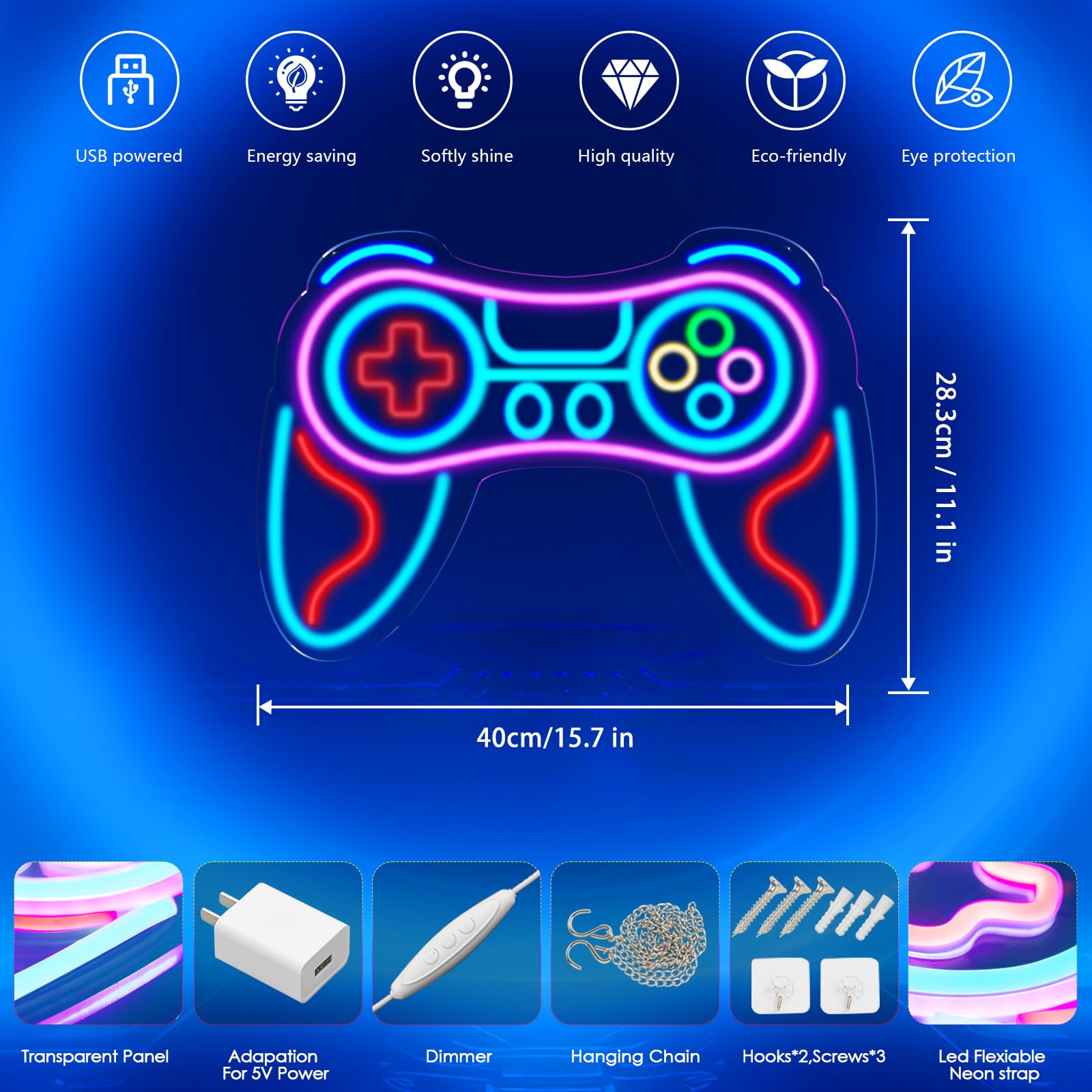 KHK Insegna al neon con controller di gioco, decorazione da parete per la stanza dei giocatori, insegna al neon da gioco per adolescenti, decorazione da parete a LED, regalo per ragazzi e bambini
