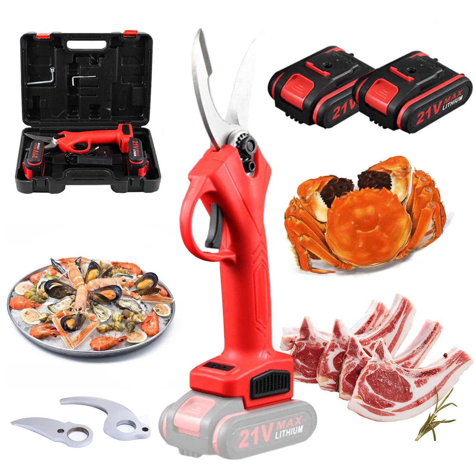 Forbici da cucina per ossa/Cesoie elettriche da cucina per tagliare carne/Forbici da cucina multifunzione con 2 batterie e lama di ricambio per carne di pollo congelata, frutti di mare, verdure