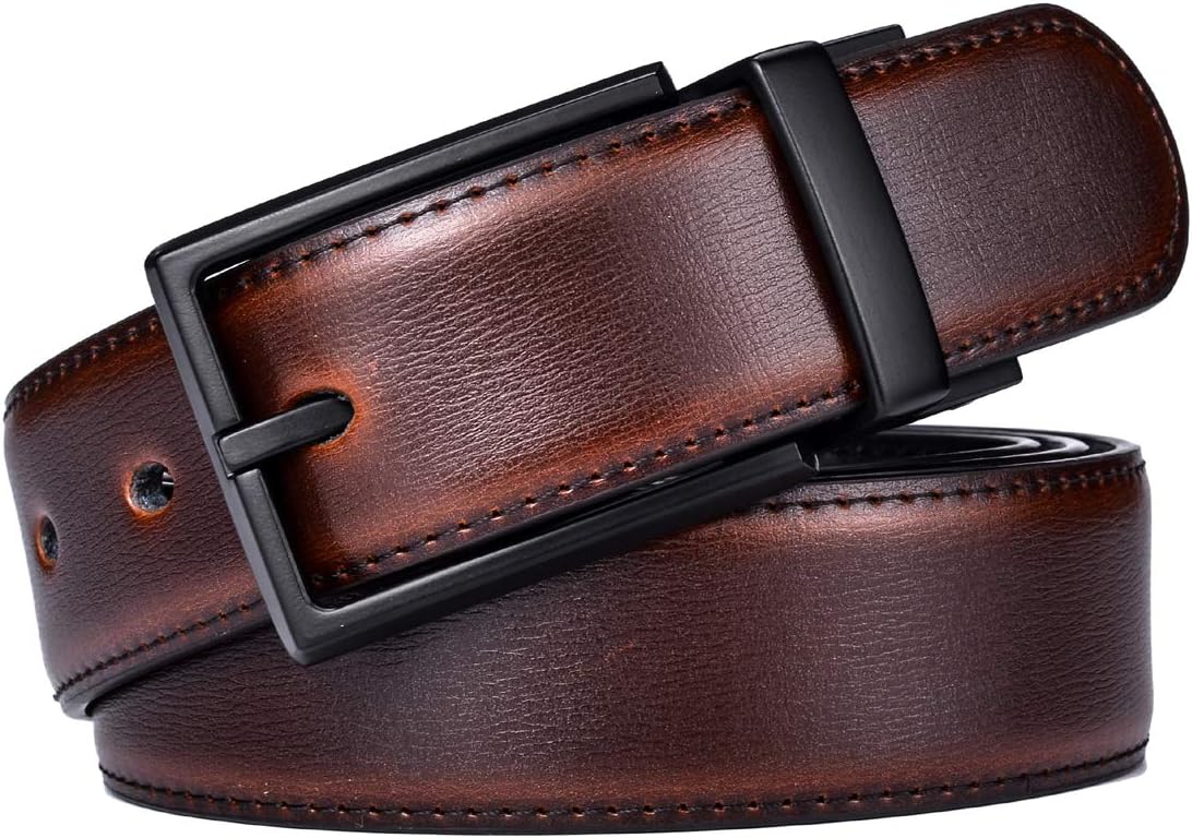 beltox fine Men's Dress Belt Leather Reversible 1.25" Wide Rotated Buckle Gift Box - Image 3