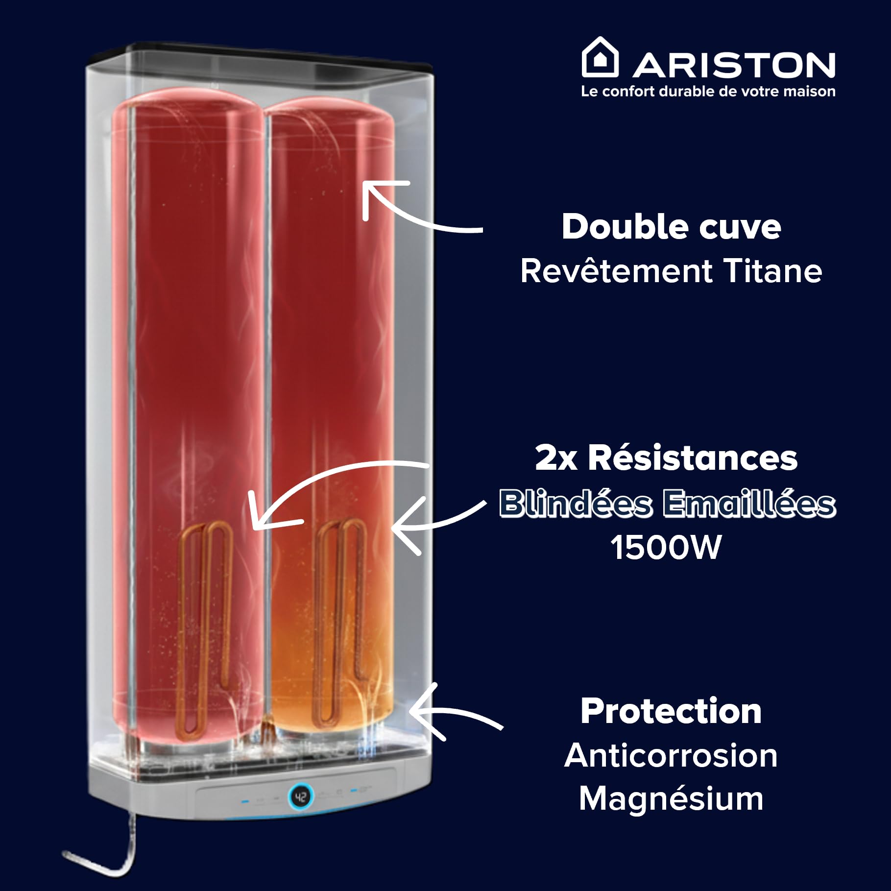 Ariston VELIS DUNE 80 litres - Chauffe-eau électrique Ultra-Plat - 13% d’Economies d’Energie - Conçu et fabriqué pour être installé en France.