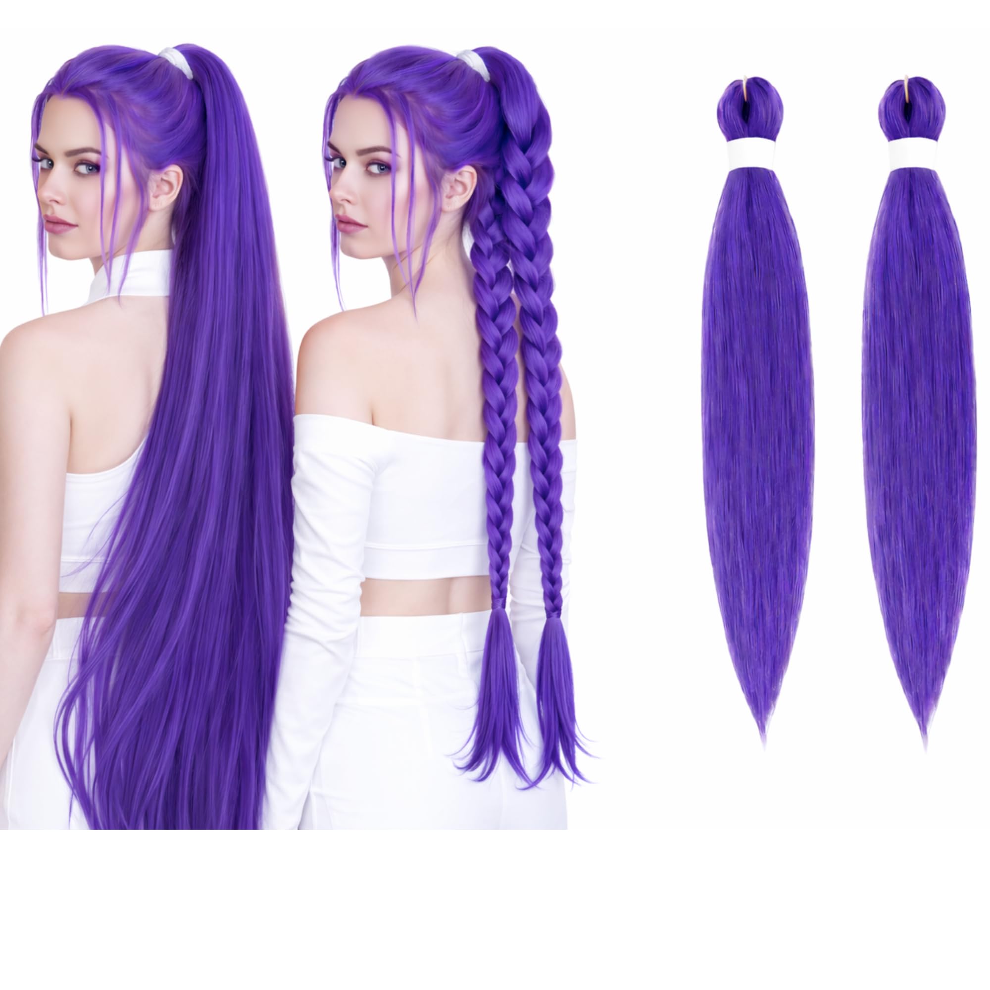 Purple Braided Synthetic Hair Extensions – 30 Inch, 2 Pack – Long Fashion Hair