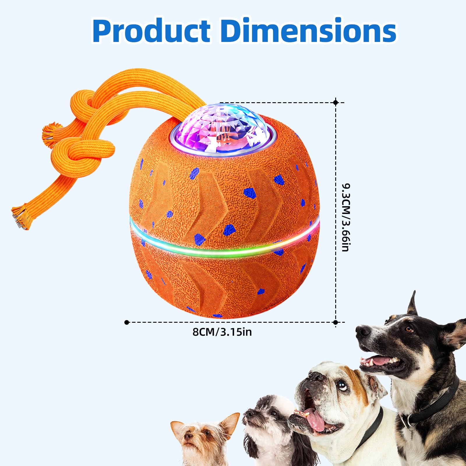 Palla Interattiva per Cani - Wicked Ball Rolly con Coda & Abbai, Palla Automobile Rotolante 3 Modalità, E-TPU, Ricaricabile USB-C, Luci RGB, per Cani di Taglia Media-Grande