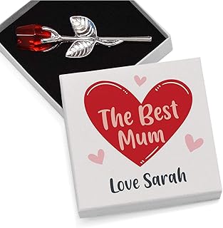 PERSONALISED Birthday Christmas Gifts for Mum, Mummy, Nanny, Granny, Stepmum, Sister, Best Friends - Mothers Day Gifts for Mum - Crystal Glass Red Rose Keepsake Gifts from Son Daughter