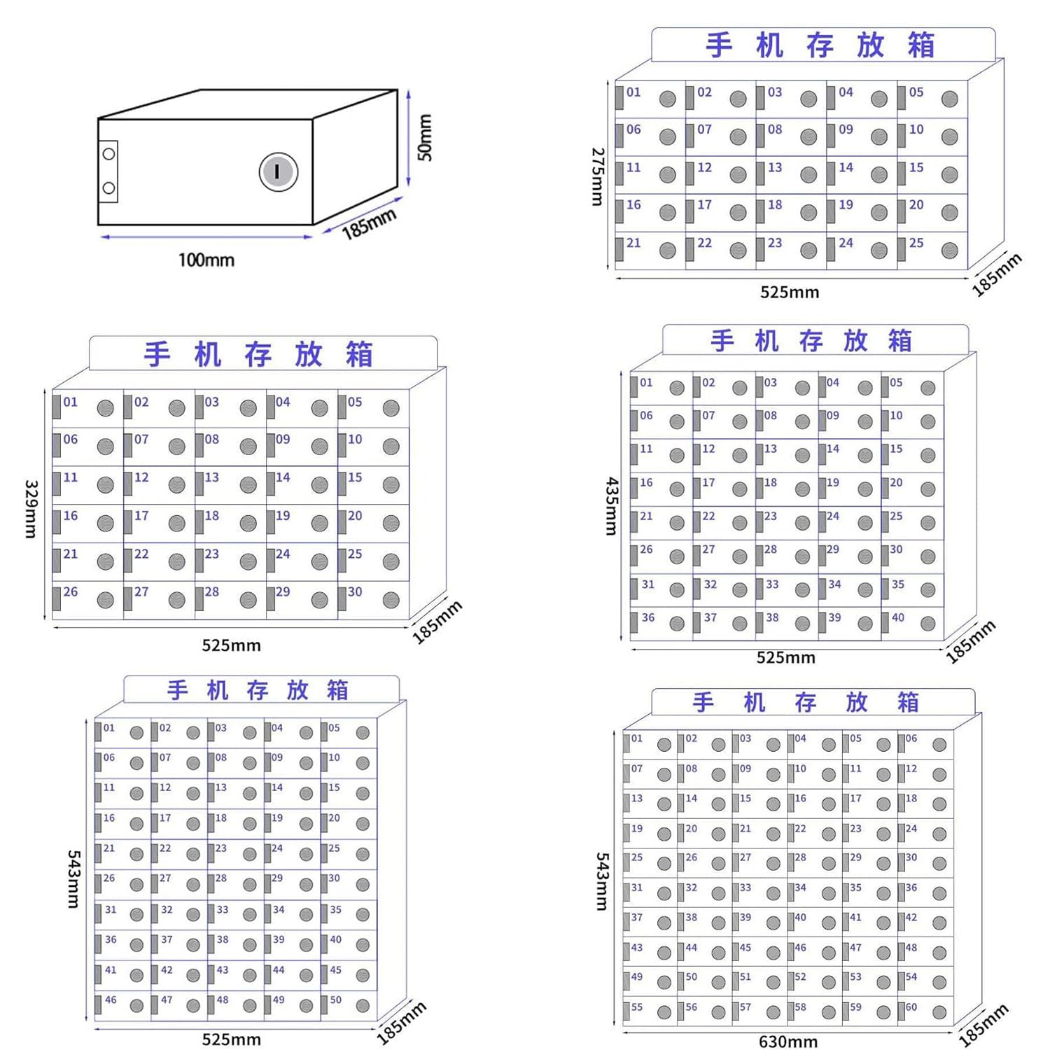 Armadietto per telefono in acrilico con chiusura a parete per il personale Soluzione di archiviazione desktop Conservazione sicura del telefono cellulare per uffici e aziende