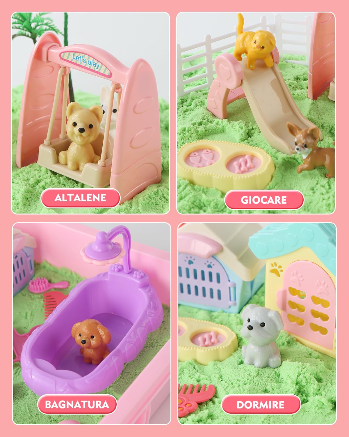 Sikmcle 32 contenitori sensoriali per animali domestici e kit di sabbia sensoriale modellabile, set da gioco per animali domestici con sabbiera, giocattoli per cani e gatti, per bambini dai 3 ai 7
